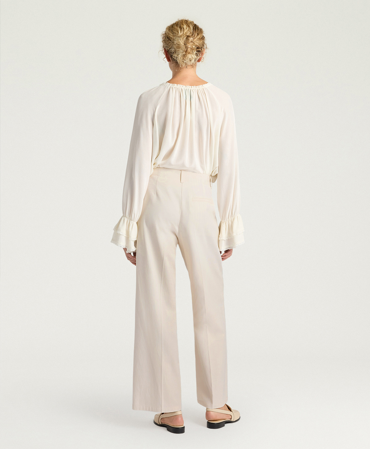 LEON PANTS IIN SOLID COLOUR CHEVRON VISCOSE/COTTON - CREAM - Momonì