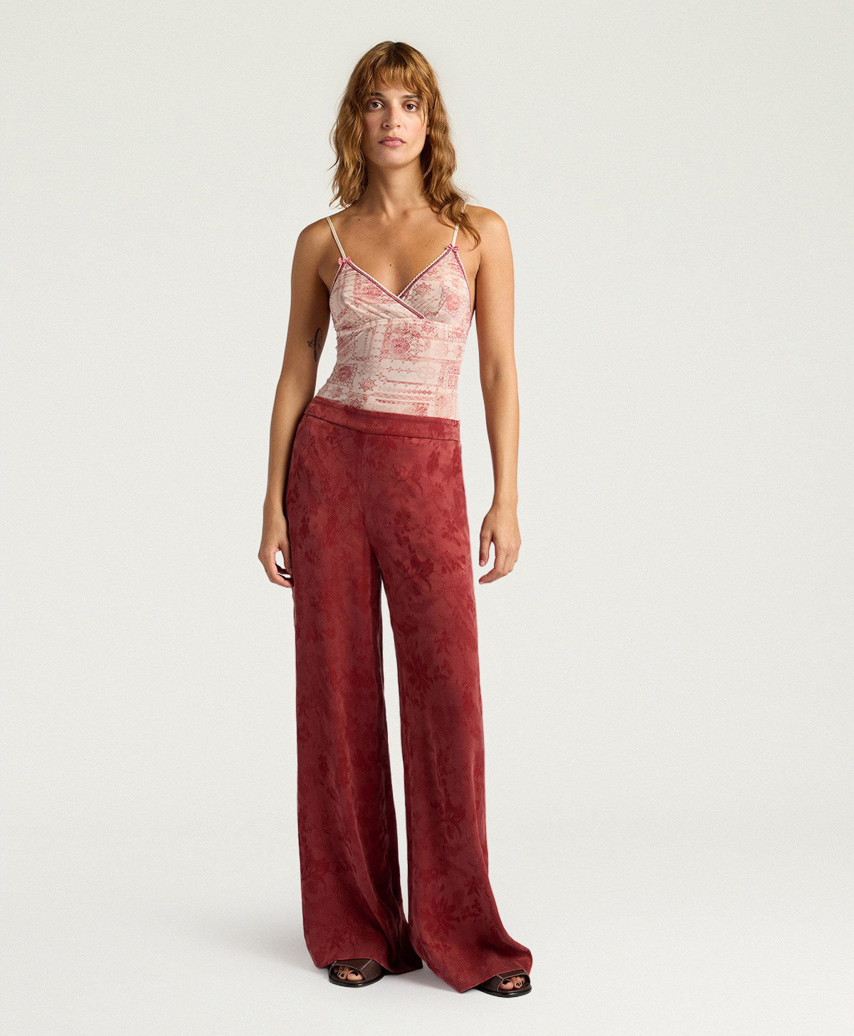 PANTALON MARAJO EN CUPRO JACQUARD - BRIQUE - Momonì