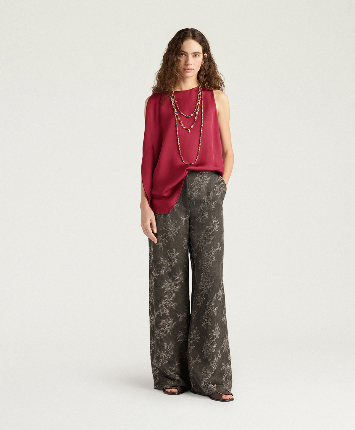 PANTALON CANDEO EN JACQUARD DE VISCOSE - BOUE - Momonì