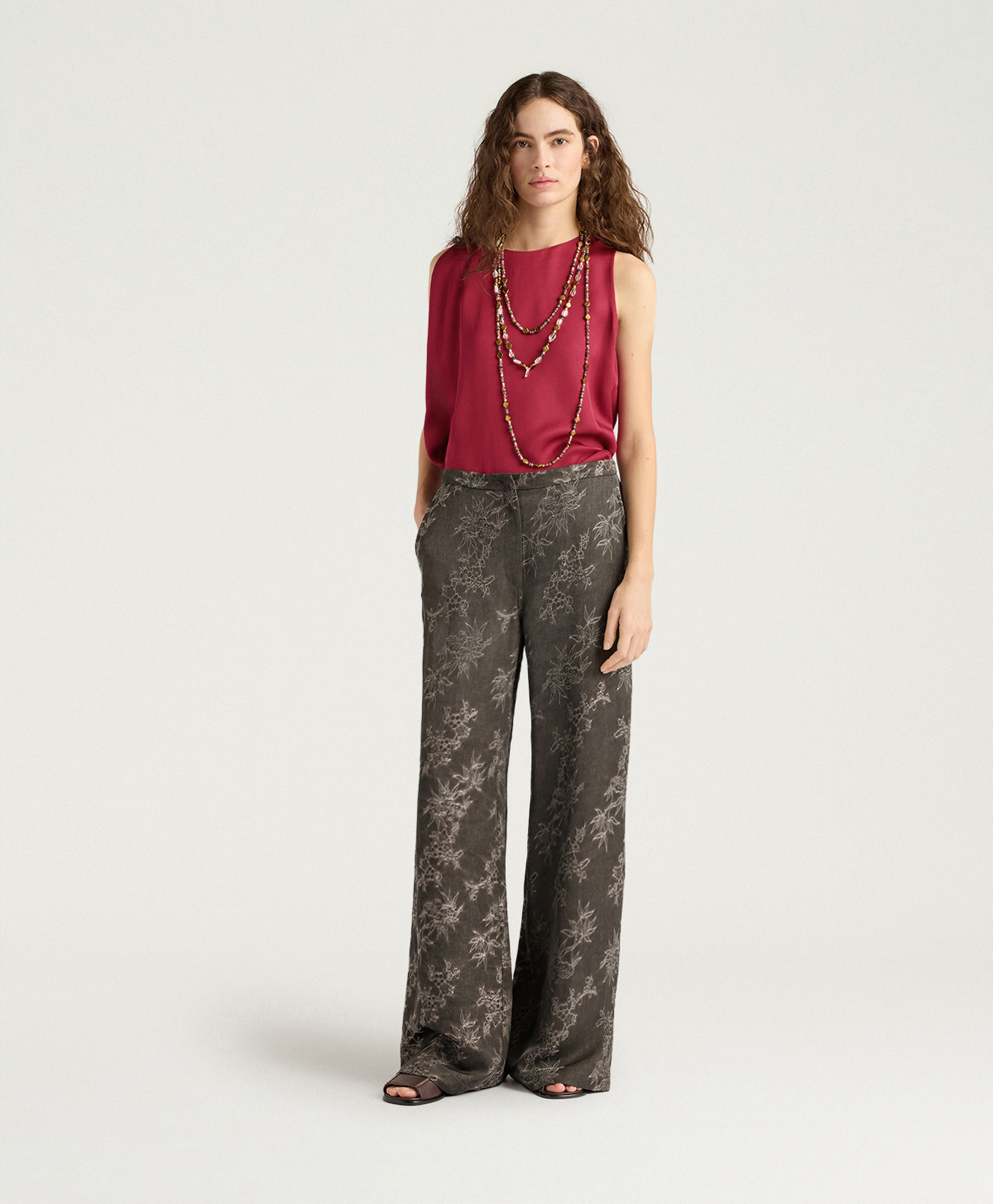 PANTALON CANDEO EN JACQUARD DE VISCOSE - BOUE - Momonì