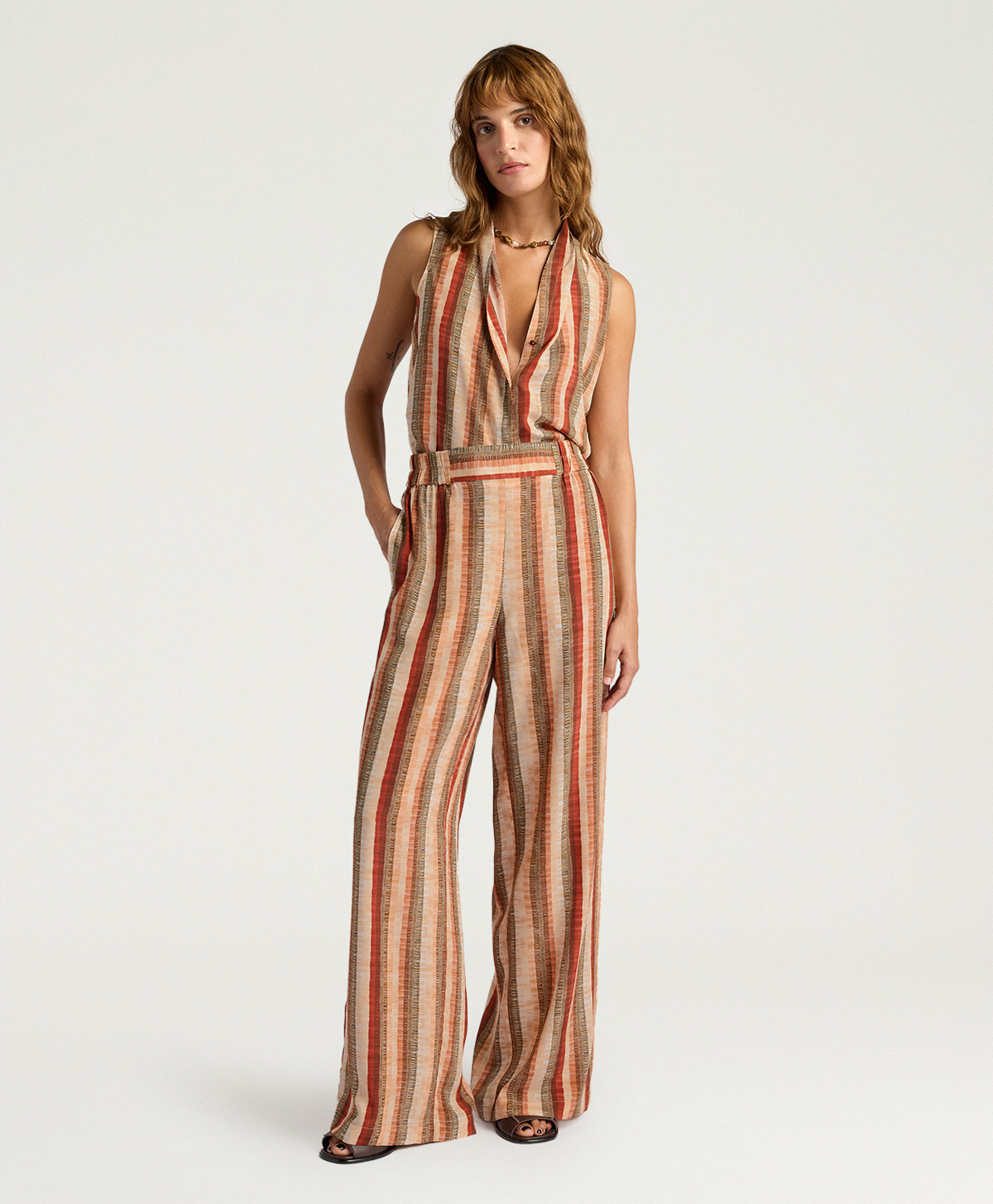 PANTALONI BACCARAT IN CREPE DE CHINE ALL-OVER - MULTICOLOR ARANCIO - Momonì