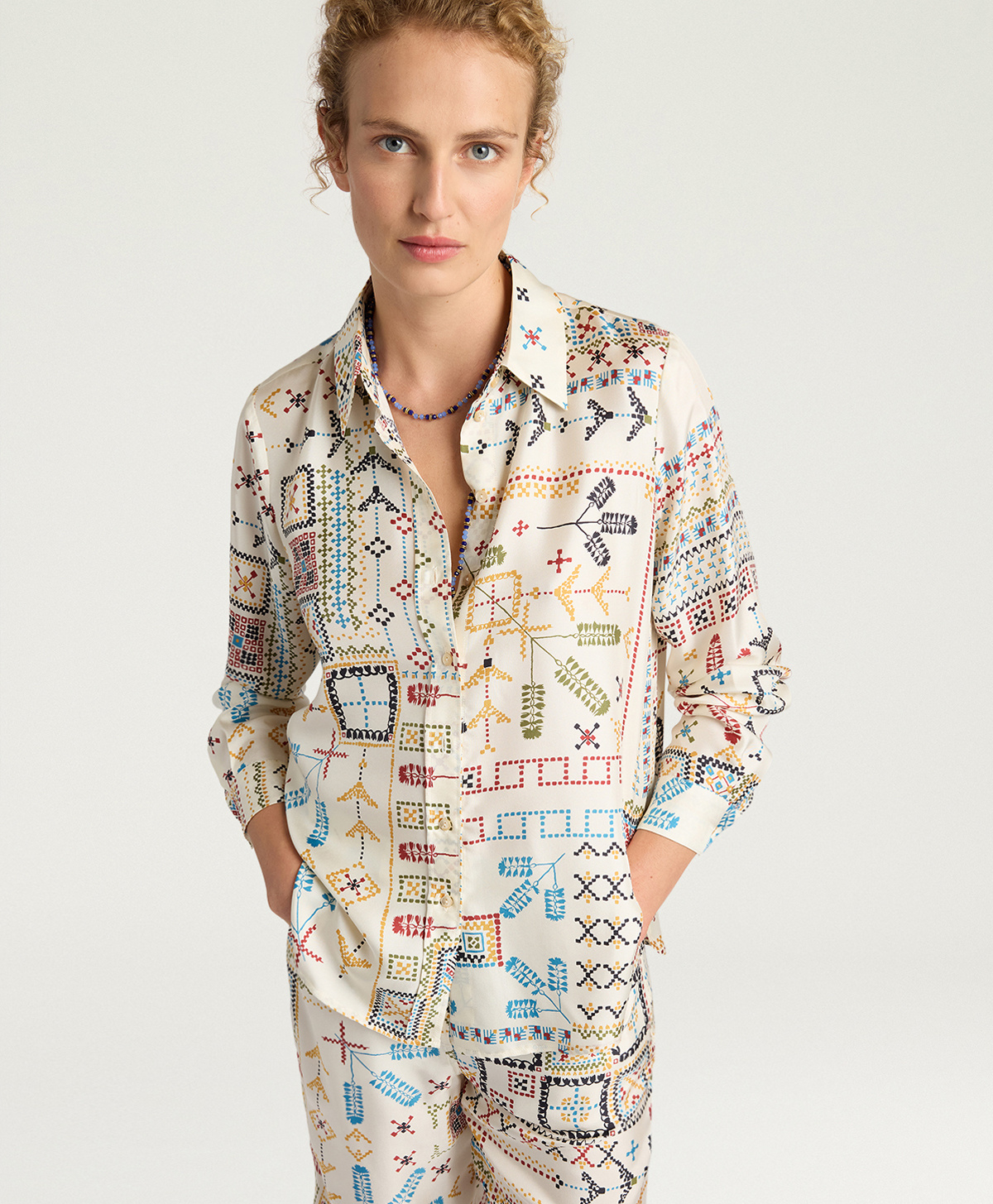 ARLES SHIRT IN PRINTED SILK TWILL - CREAM MULTICOLOR - Momonì