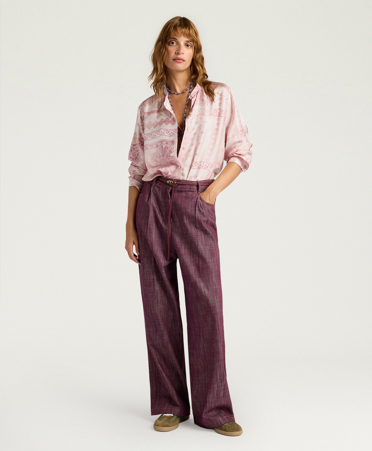 CAMICIA MESILLA IN TWILL DI SETA STAMPATO - ROSATO/AMARENA - Momonì