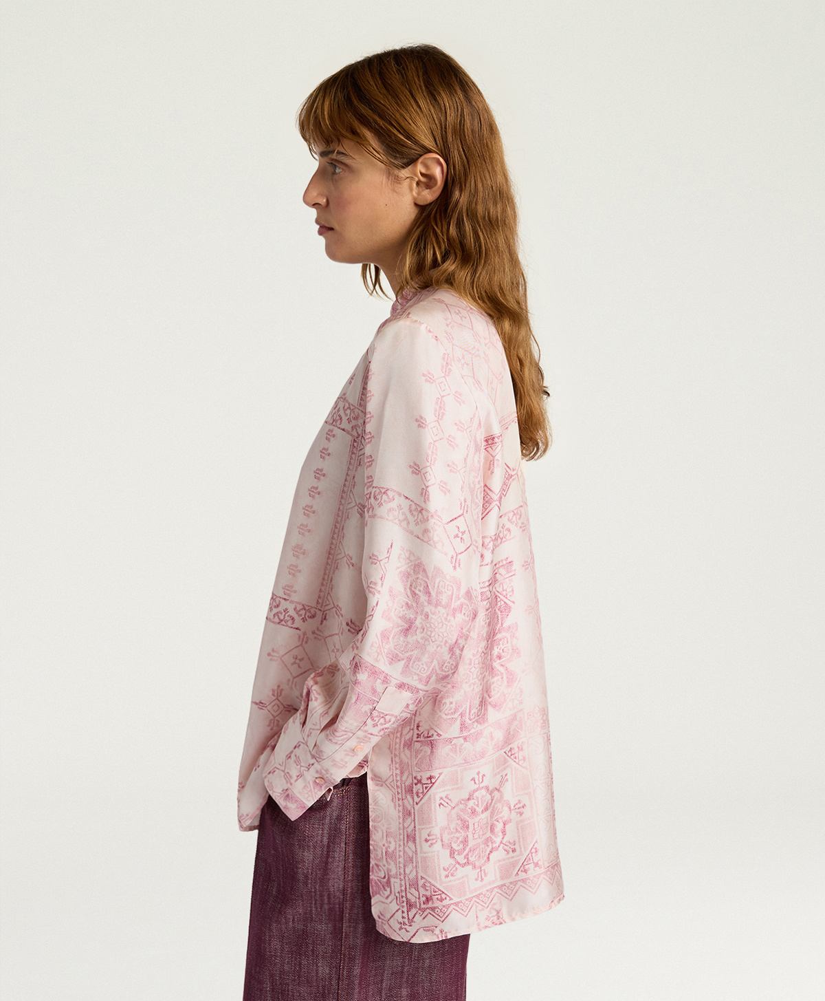 CAMICIA MESILLA IN TWILL DI SETA STAMPATO - ROSATO/AMARENA - Momonì