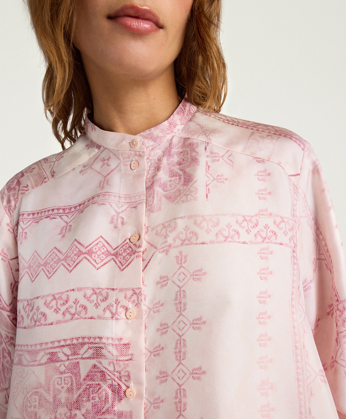 CAMICIA MESILLA IN TWILL DI SETA STAMPATO - ROSATO/AMARENA - Momonì