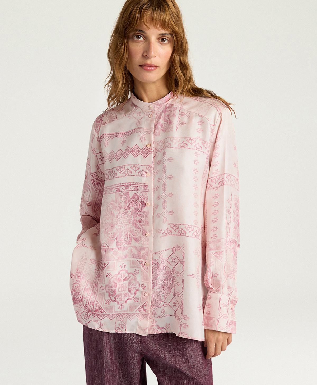 CAMICIA MESILLA IN TWILL DI SETA STAMPATO - ROSATO/AMARENA - Momonì