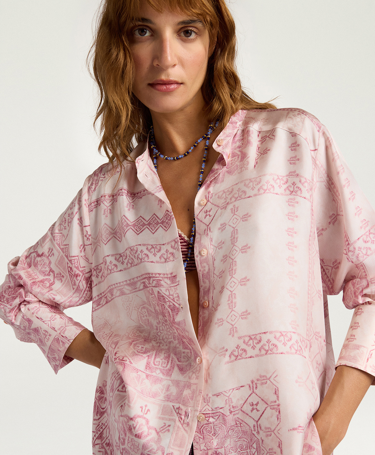 CAMICIA MESILLA IN TWILL DI SETA STAMPATO - ROSATO/AMARENA - Momonì