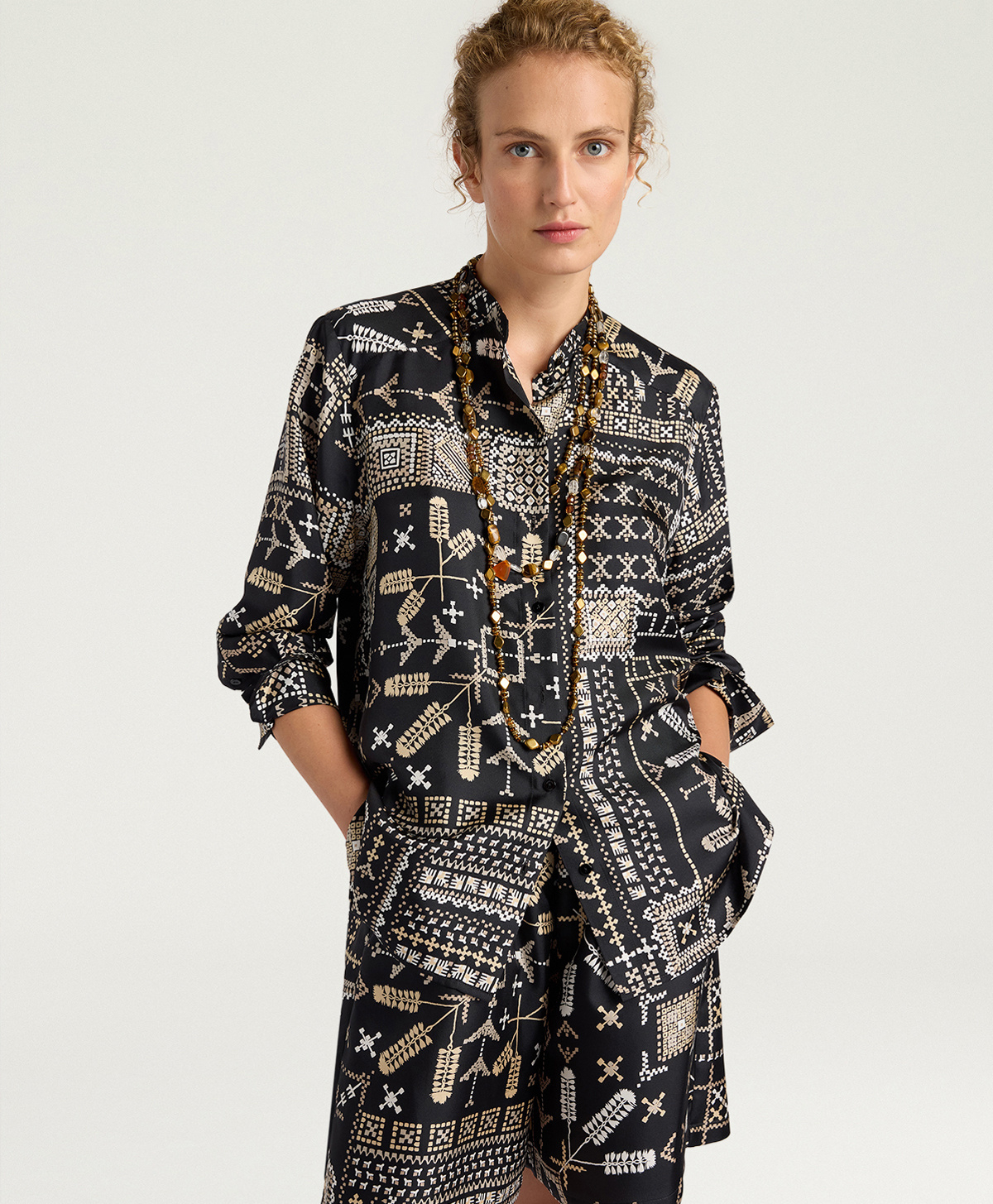 CAMICIA MESILLA IN TWILL DI SETA STAMPATO - MULTICOLOR NERO - Momonì