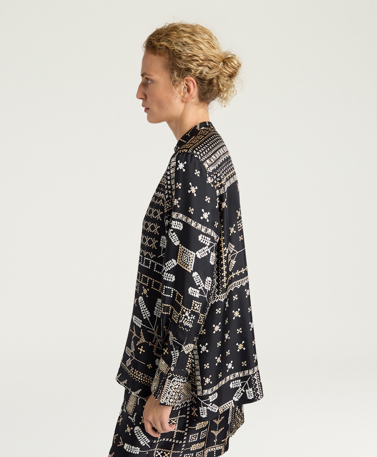 CAMICIA MESILLA IN TWILL DI SETA STAMPATO - MULTICOLOR NERO - Momonì