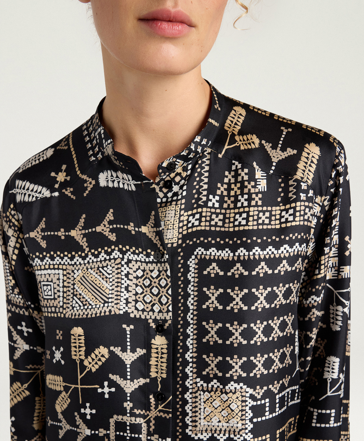 CAMICIA MESILLA IN TWILL DI SETA STAMPATO - MULTICOLOR NERO - Momonì