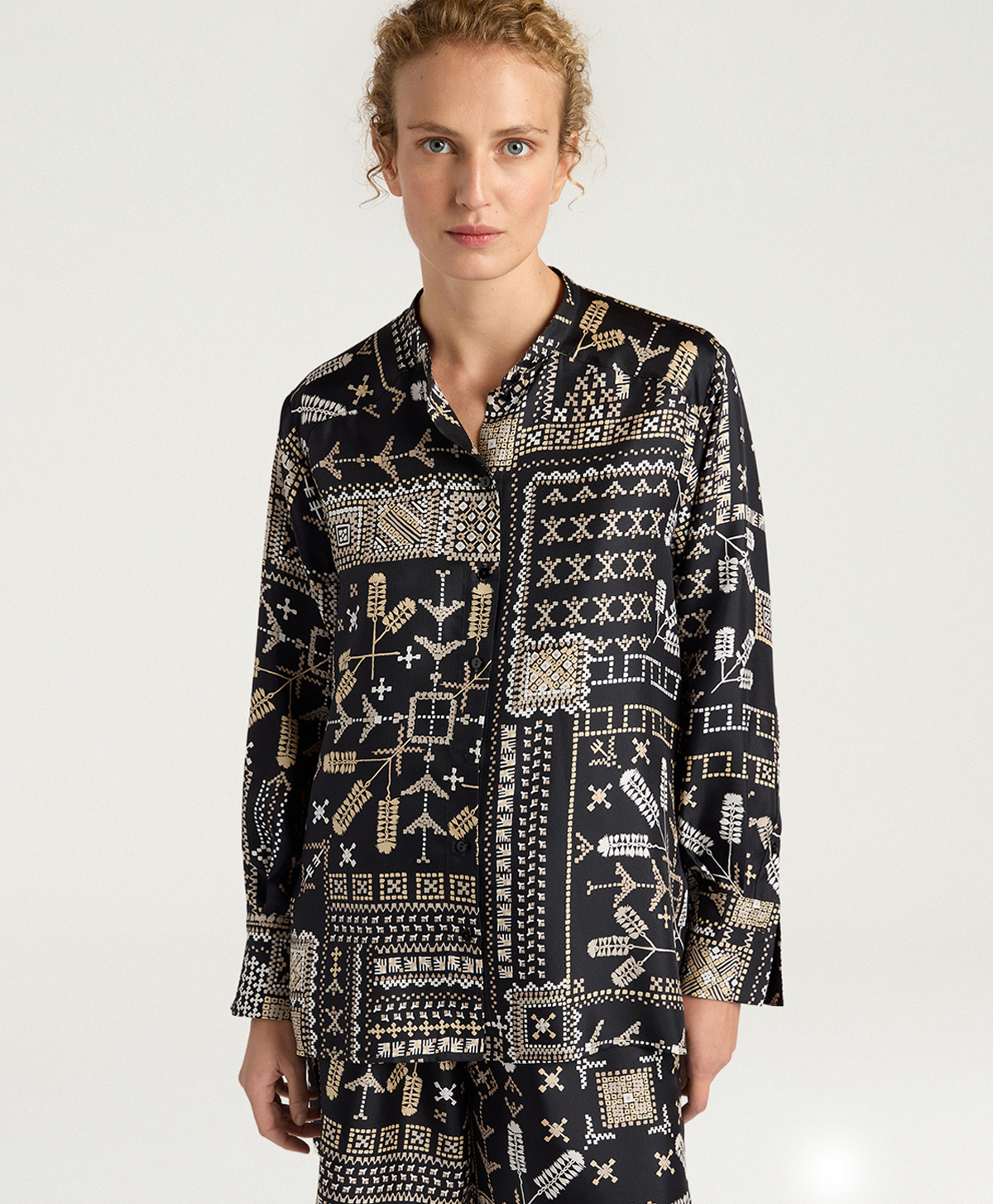 CAMICIA MESILLA IN TWILL DI SETA STAMPATO - MULTICOLOR NERO - Momonì