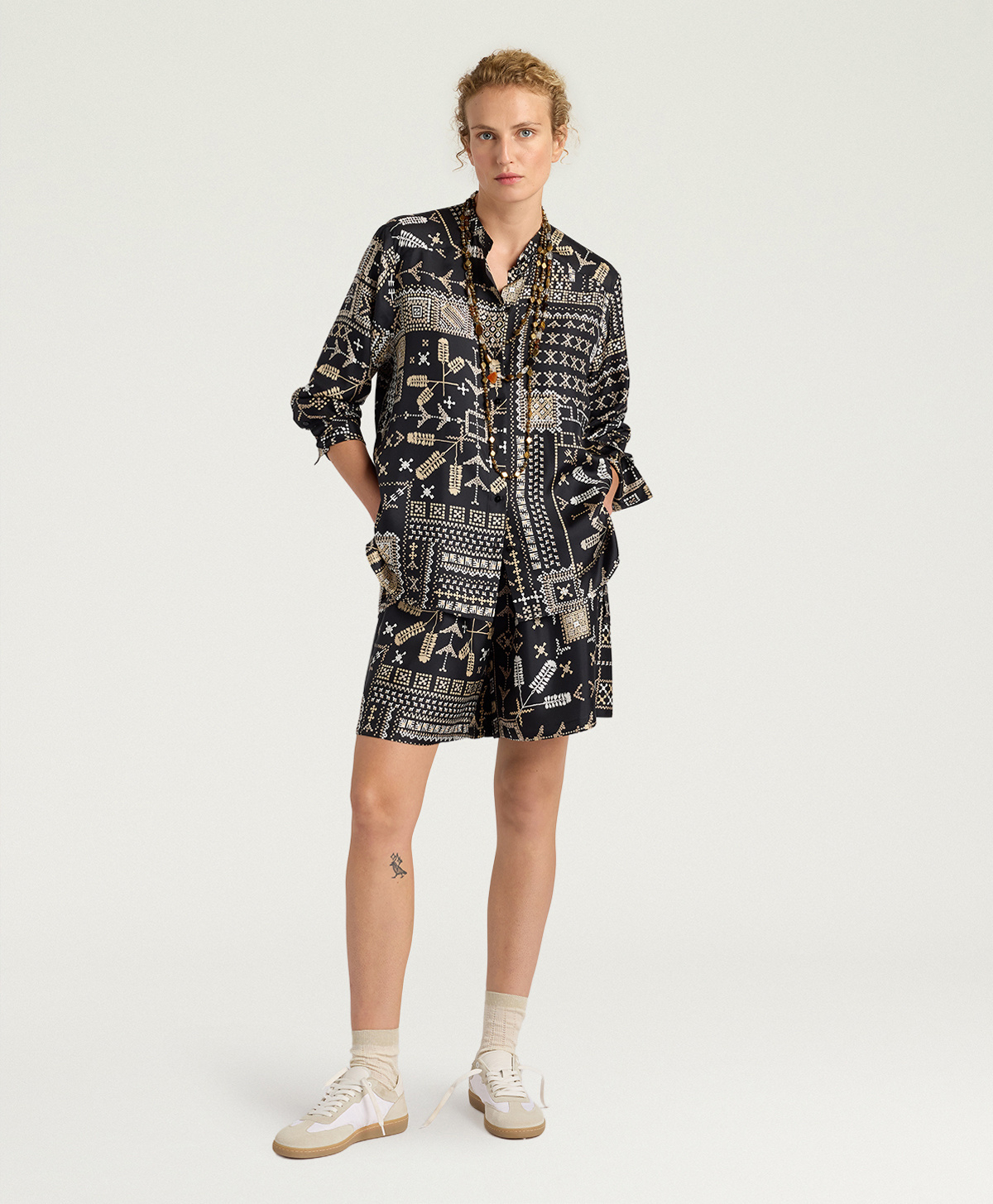 CAMICIA MESILLA IN TWILL DI SETA STAMPATO - MULTICOLOR NERO - Momonì