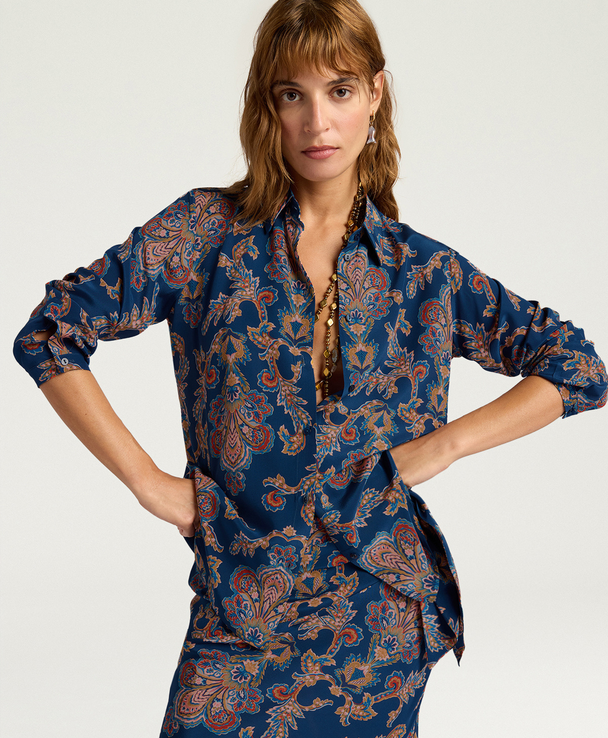 CAMICIA MEUDON IN CREPE DE CHINE ALL-OVER - MULTICOLOR BLU - Momonì