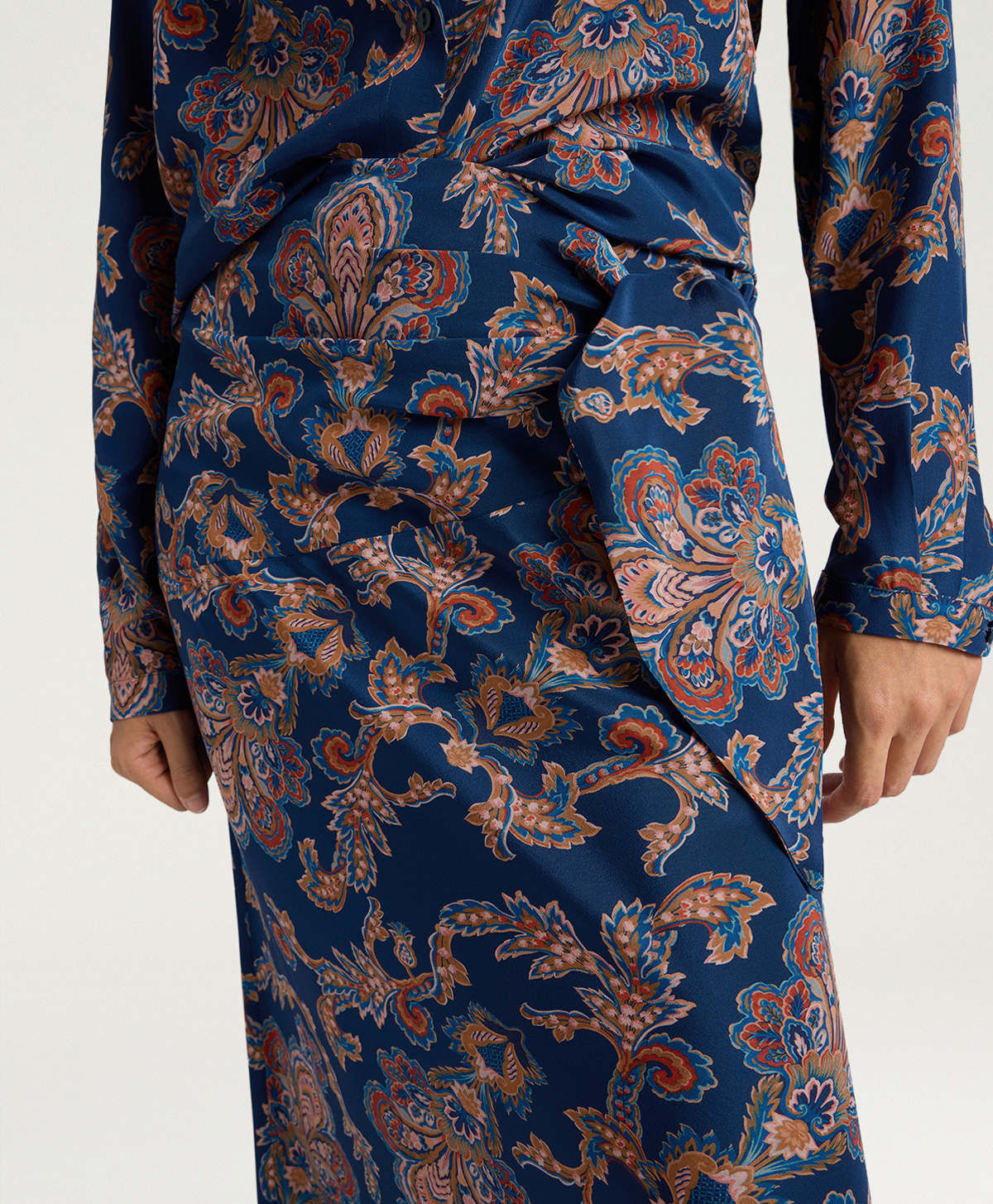 DOLORES SKIRT IN ALL-OVER PRINTED CREPE DE CHINE - BLUE MULTICOLOR - Momonì