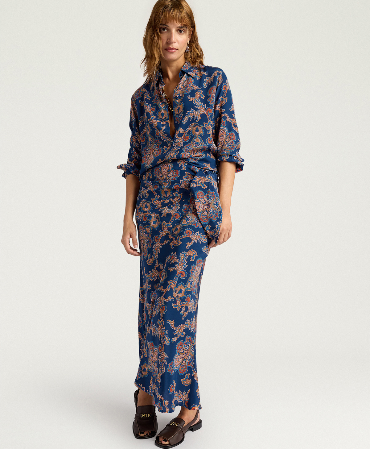 DOLORES SKIRT IN ALL-OVER PRINTED CREPE DE CHINE - BLUE MULTICOLOR - Momonì