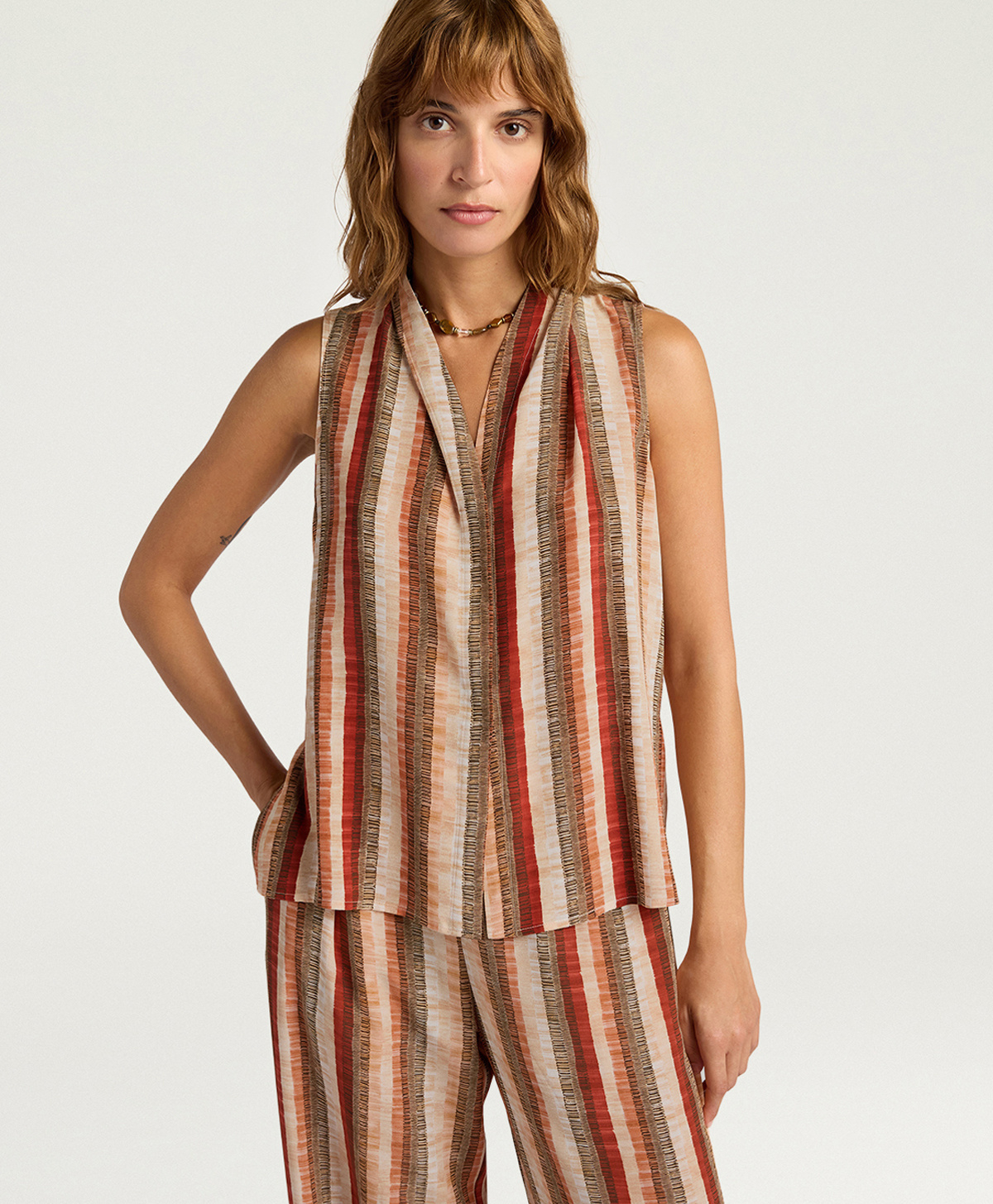 TOP KIRI IN CREPE DE CHINE ALL-OVER - MULTICOLOR ARANCIO - Momonì