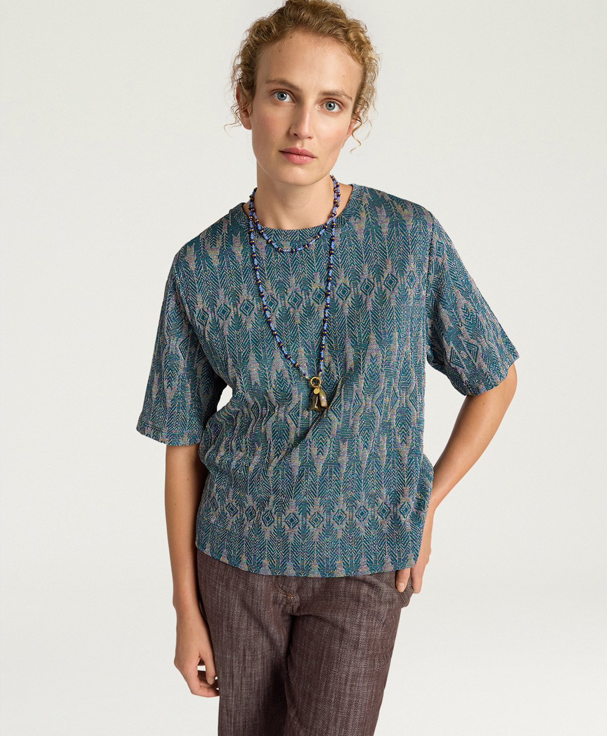 TSHIRT IORA IN JERSEY LUREX JACQUARD - MULTICOLOR OTTANIO - Momonì