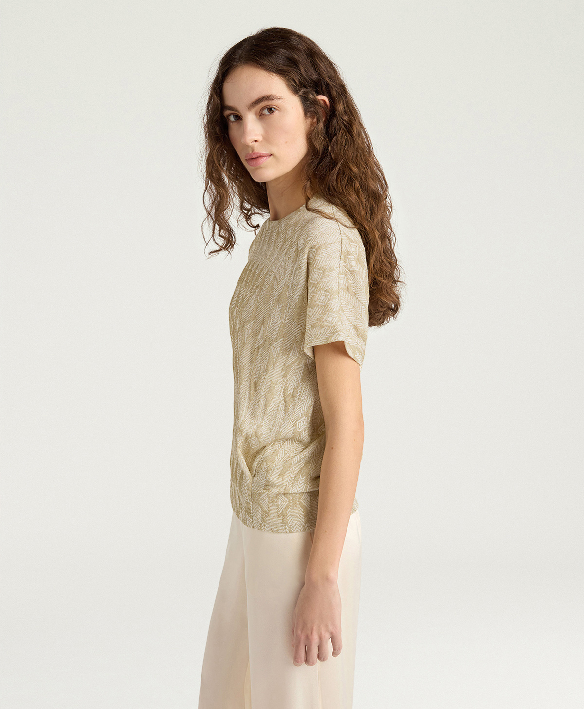 PAWA T-SHIRT IN JACQUARD JERSEY WITH LUREX - BEIGE/GOLD - Momonì