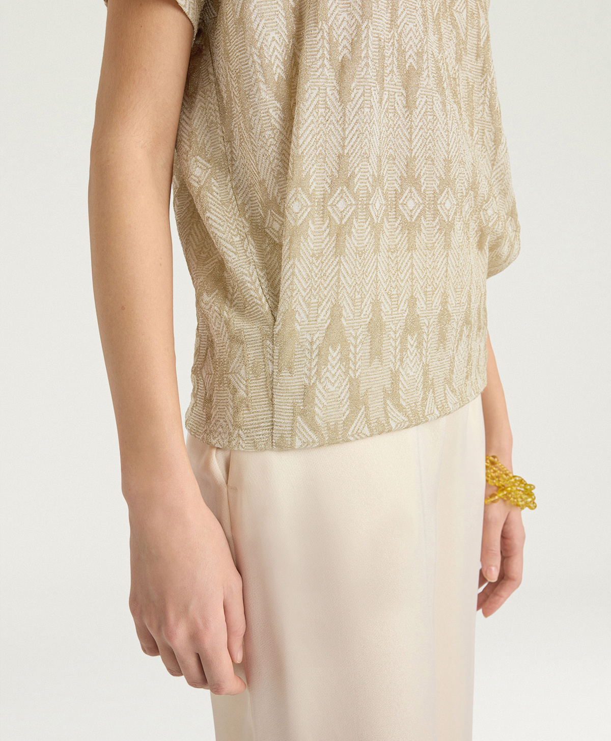 PAWA T-SHIRT IN JACQUARD JERSEY WITH LUREX - BEIGE/GOLD - Momonì