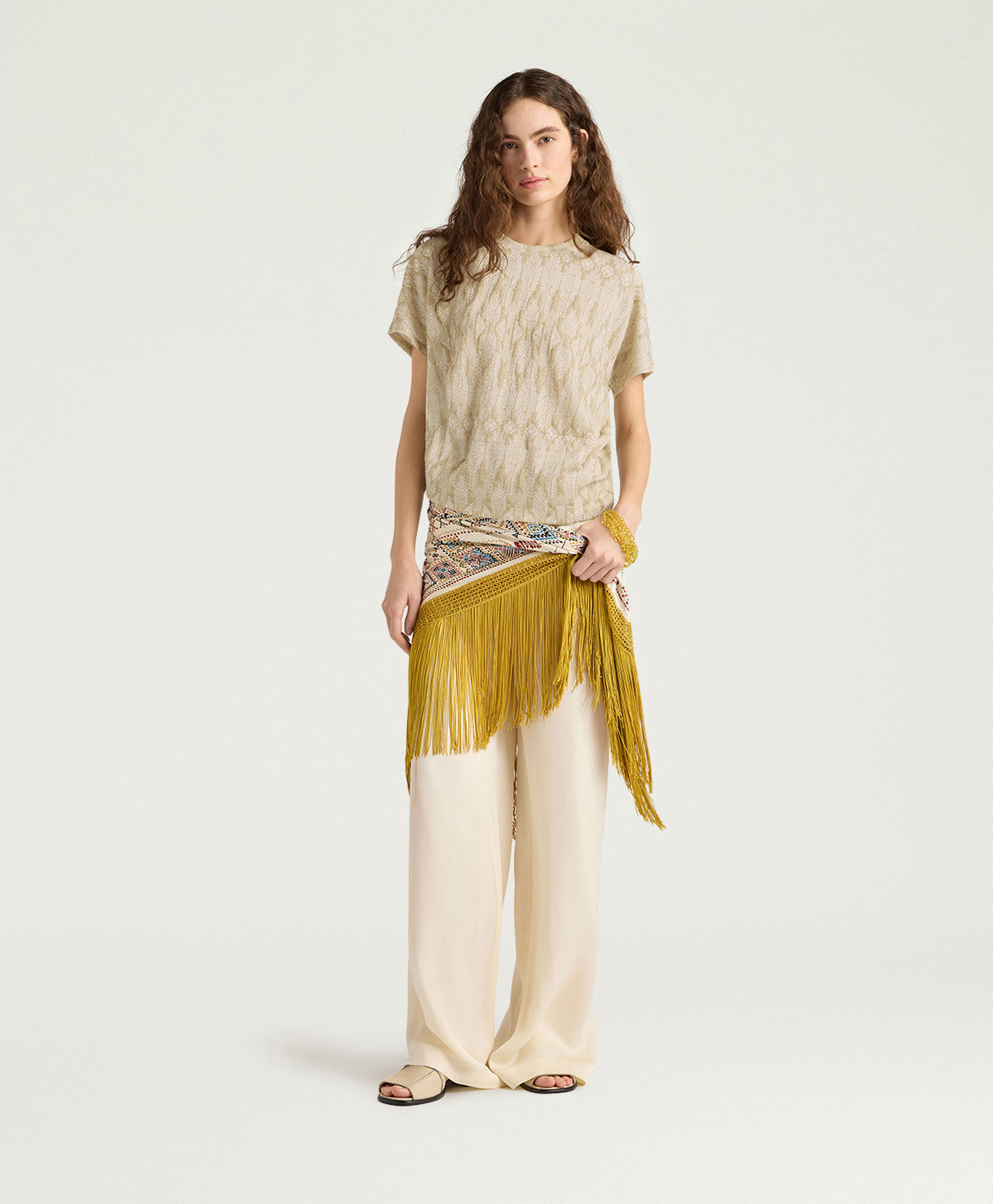 PAWA T-SHIRT IN JACQUARD JERSEY WITH LUREX - BEIGE/GOLD - Momonì