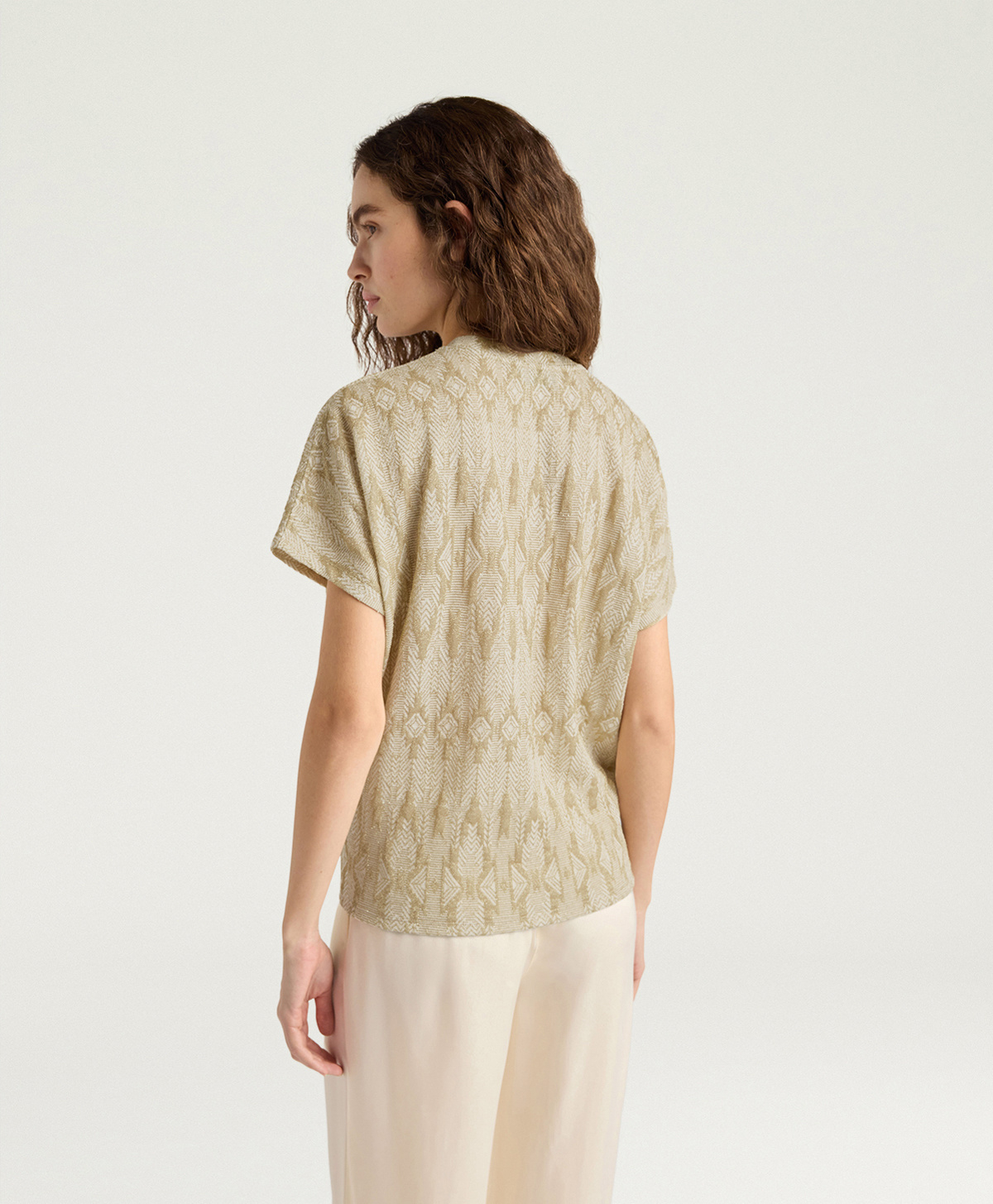 PAWA T-SHIRT IN JACQUARD JERSEY WITH LUREX - BEIGE/GOLD - Momonì