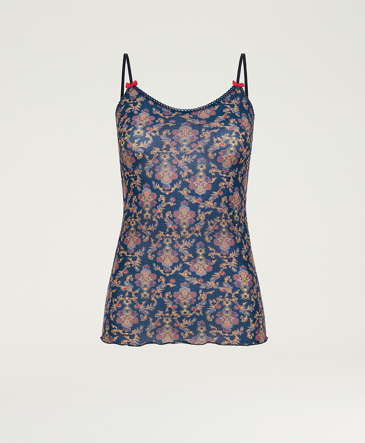 AIRELLE TOP IN SOFT STRETCH CHARMEUSE - BLUE MULTICOLOR - Momonì