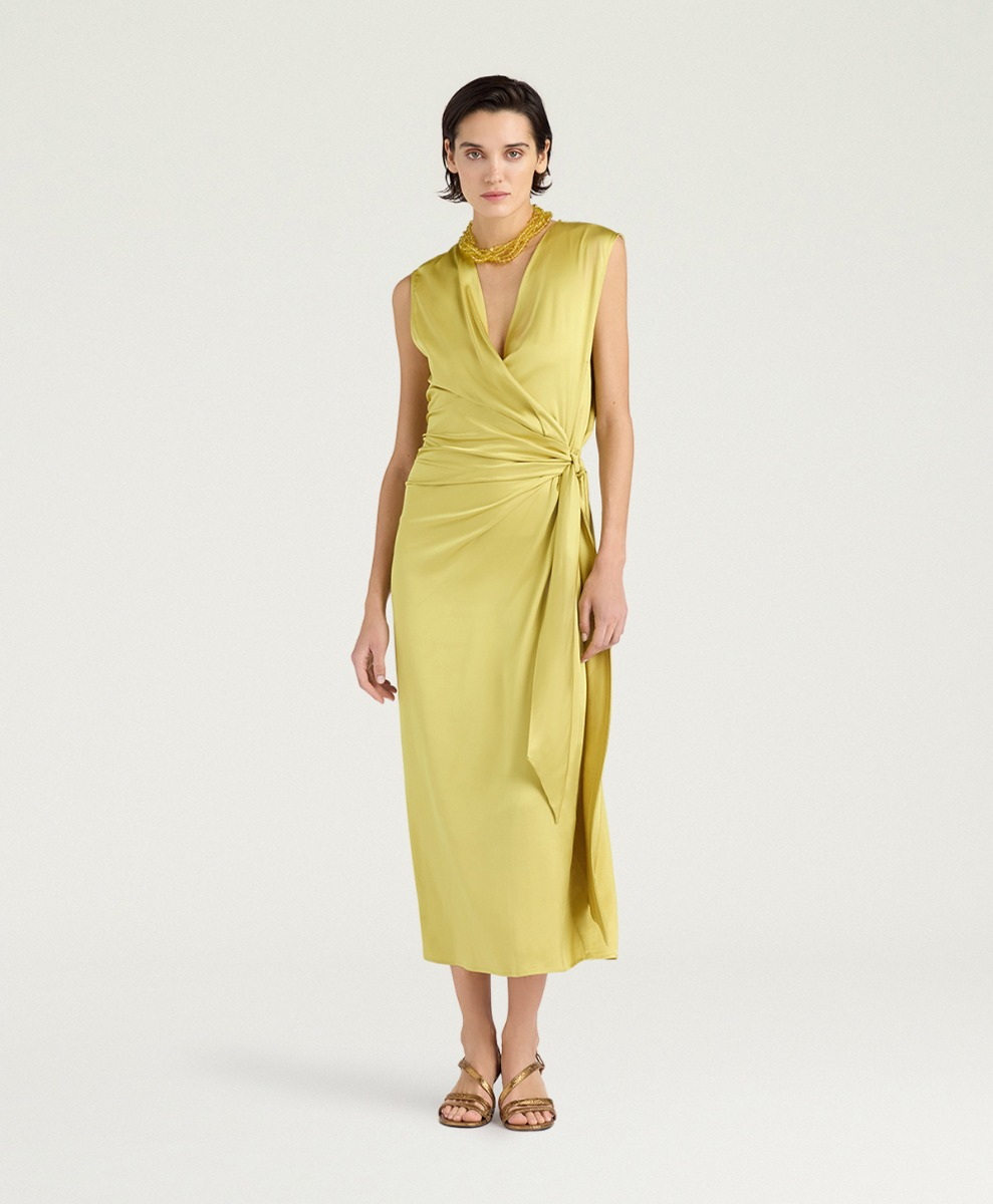 ROCA DRESS IN STRETCH VISCOSE SATIN - LIME GREEN - Clothing - Momonì