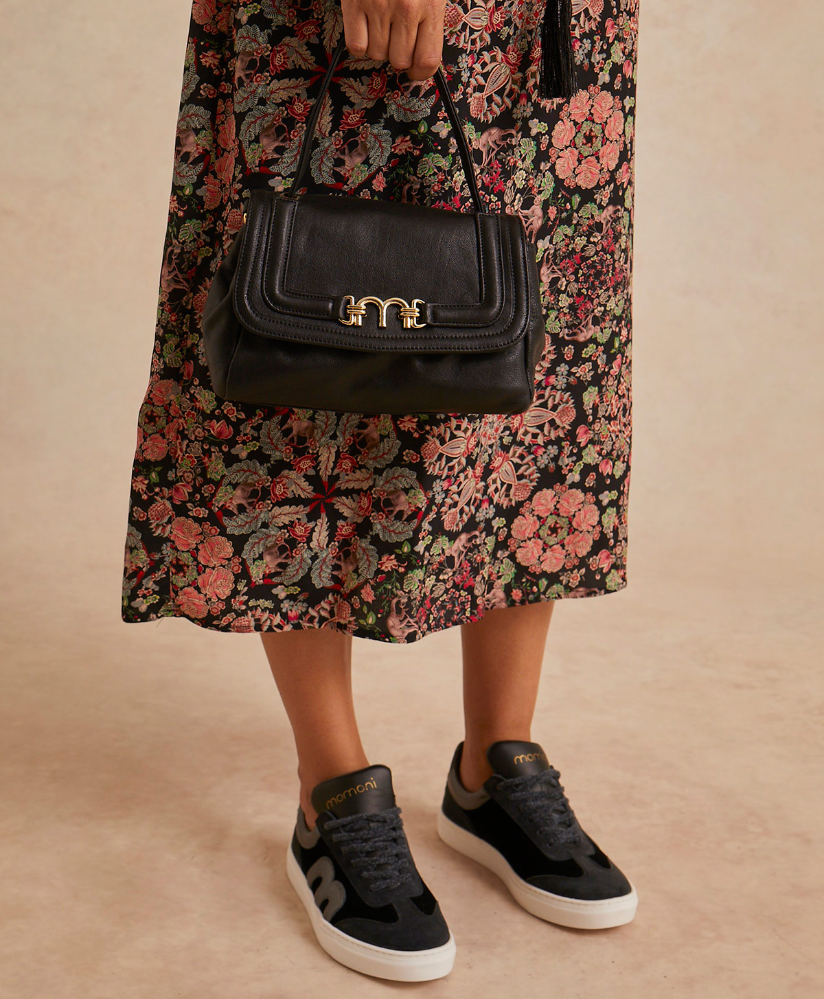 PETIT FLORE BAG IN LEATHER - BLACK - Momonì