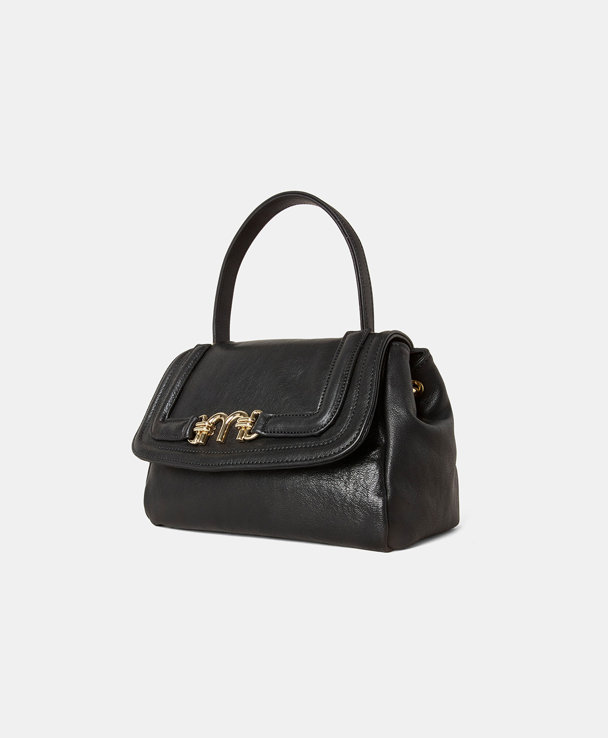 PETIT FLORE BAG IN LEATHER - BLACK - Momonì