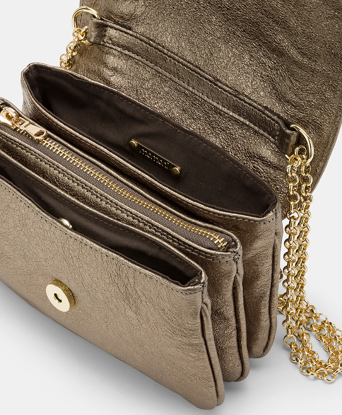 MIMI FLORE BAG IN LAMINATED LEATHER - GUNMETAL GRAY - Momonì
