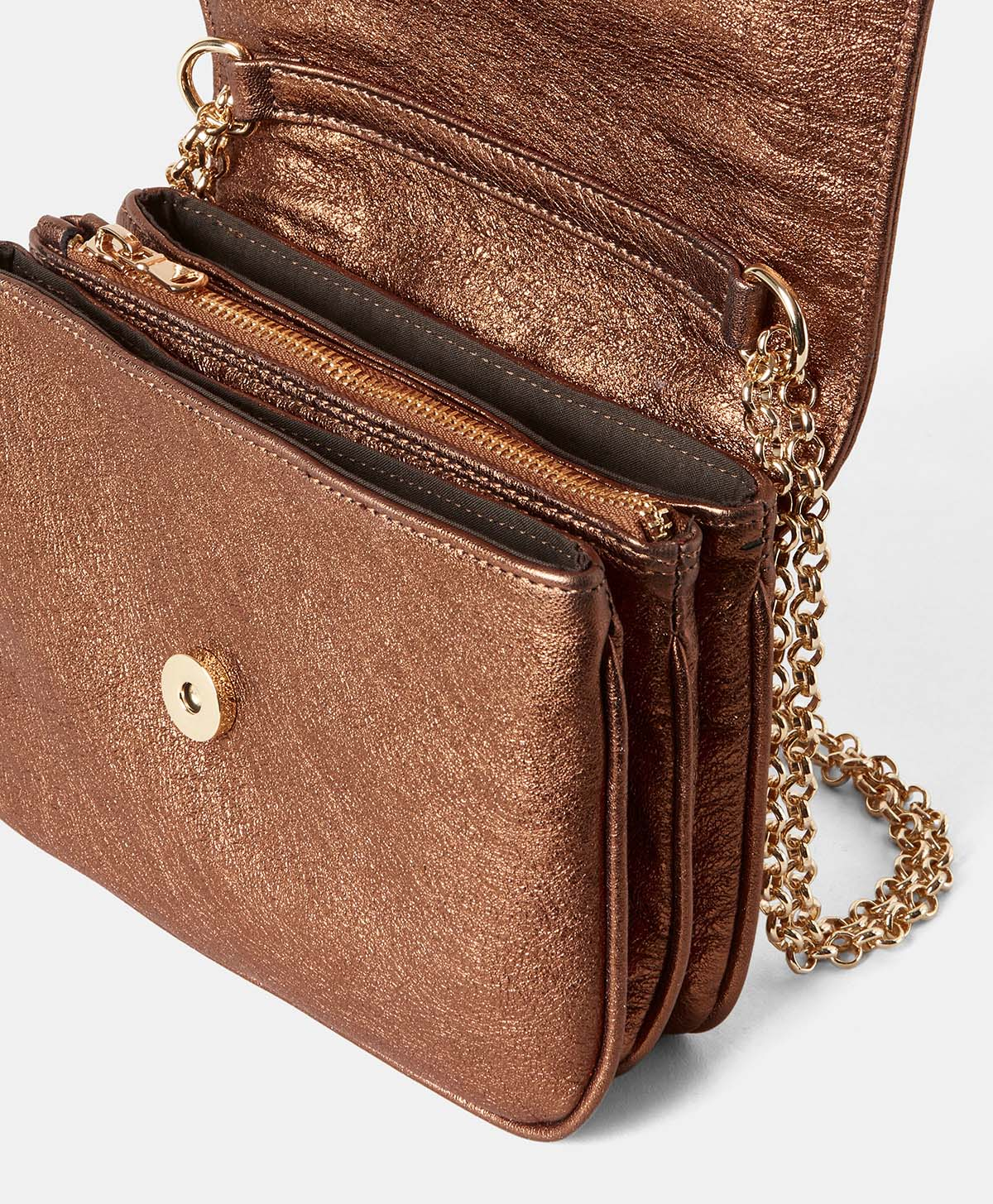 MIMI FLORE BAG IN LAMINATED LEATHER - BRONZE - Momonì