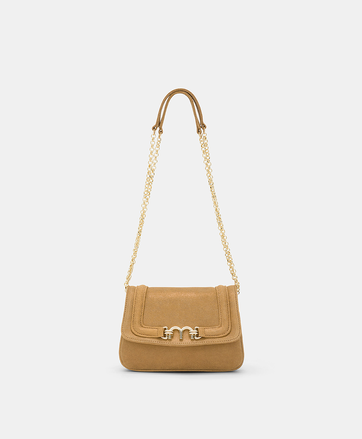 BORSA MIMI FLORE IN PELLE LAME' - CARAMELLO - Momonì