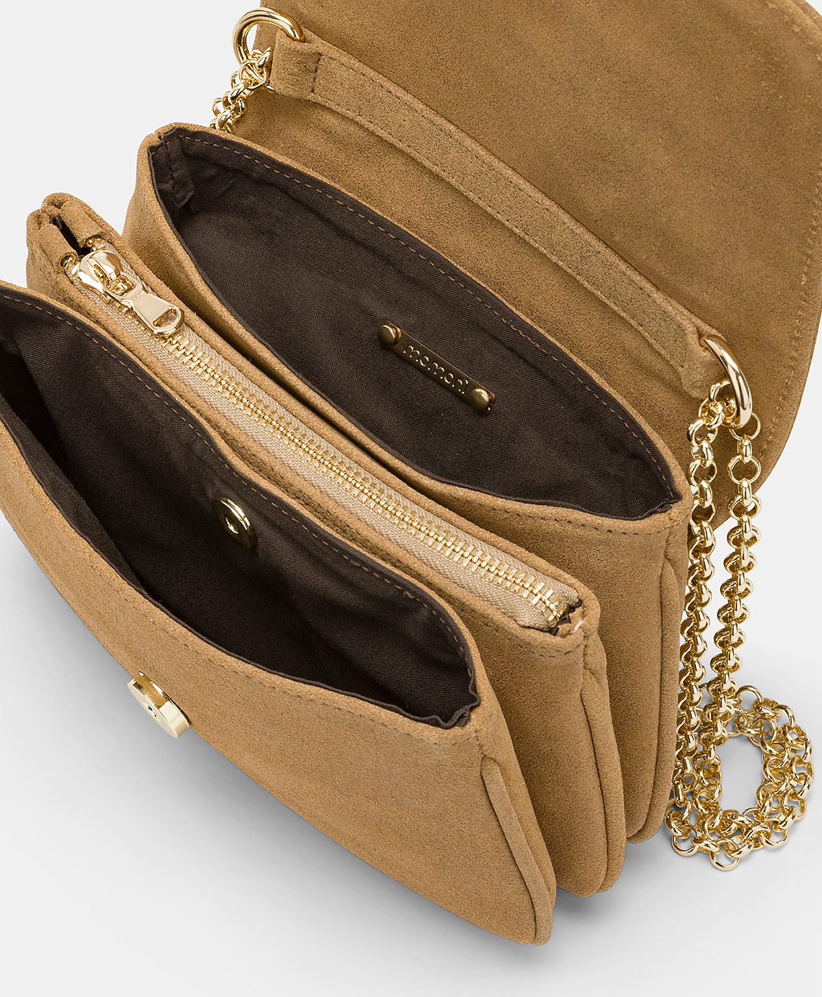 BORSA MIMI FLORE IN PELLE LAME' - CARAMELLO - Momonì