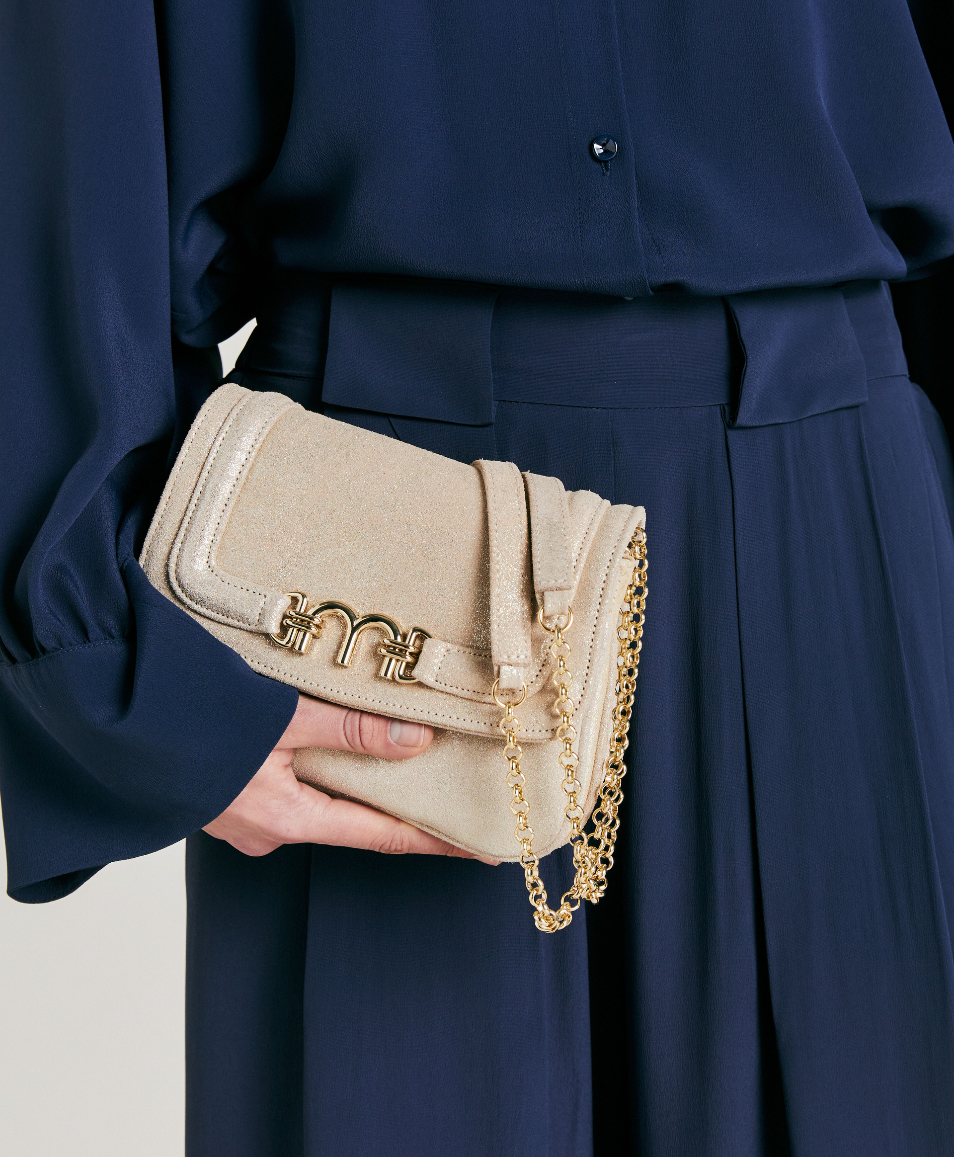 BORSA MIMI FLORE IN PELLE LAME' - ORO CHIARO - Momonì