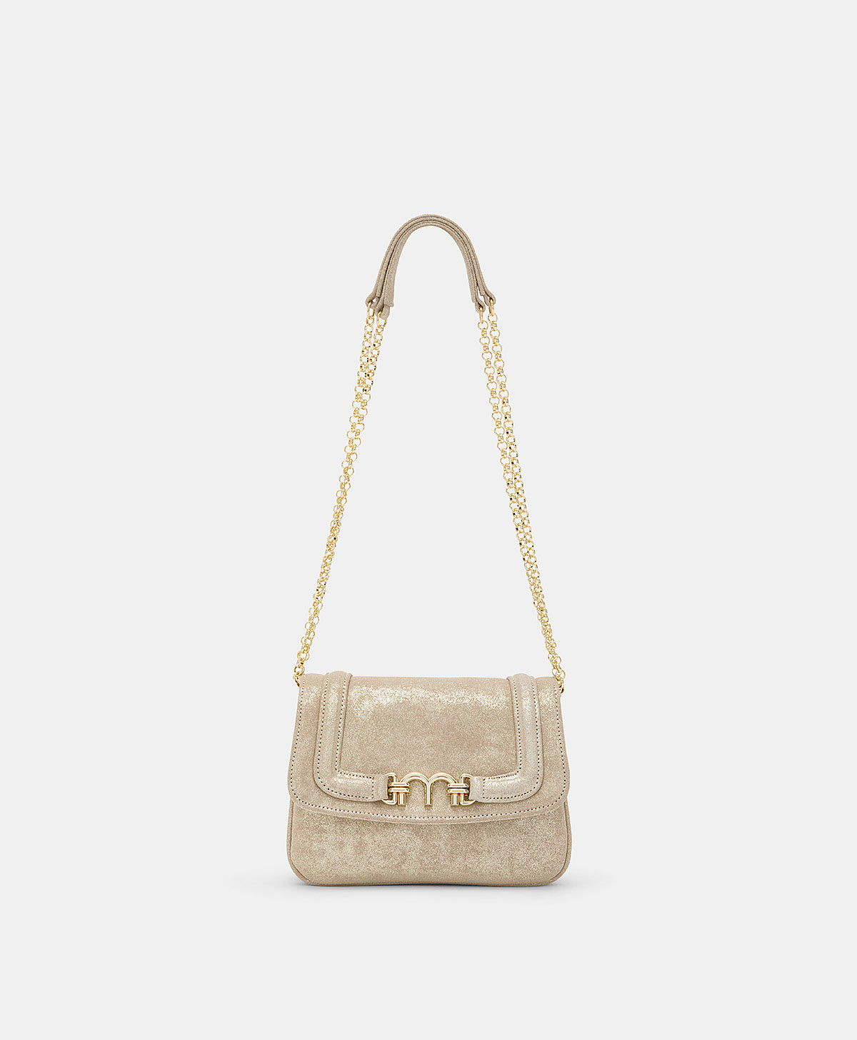 BORSA MIMI FLORE IN PELLE LAME' - ORO CHIARO - Momonì