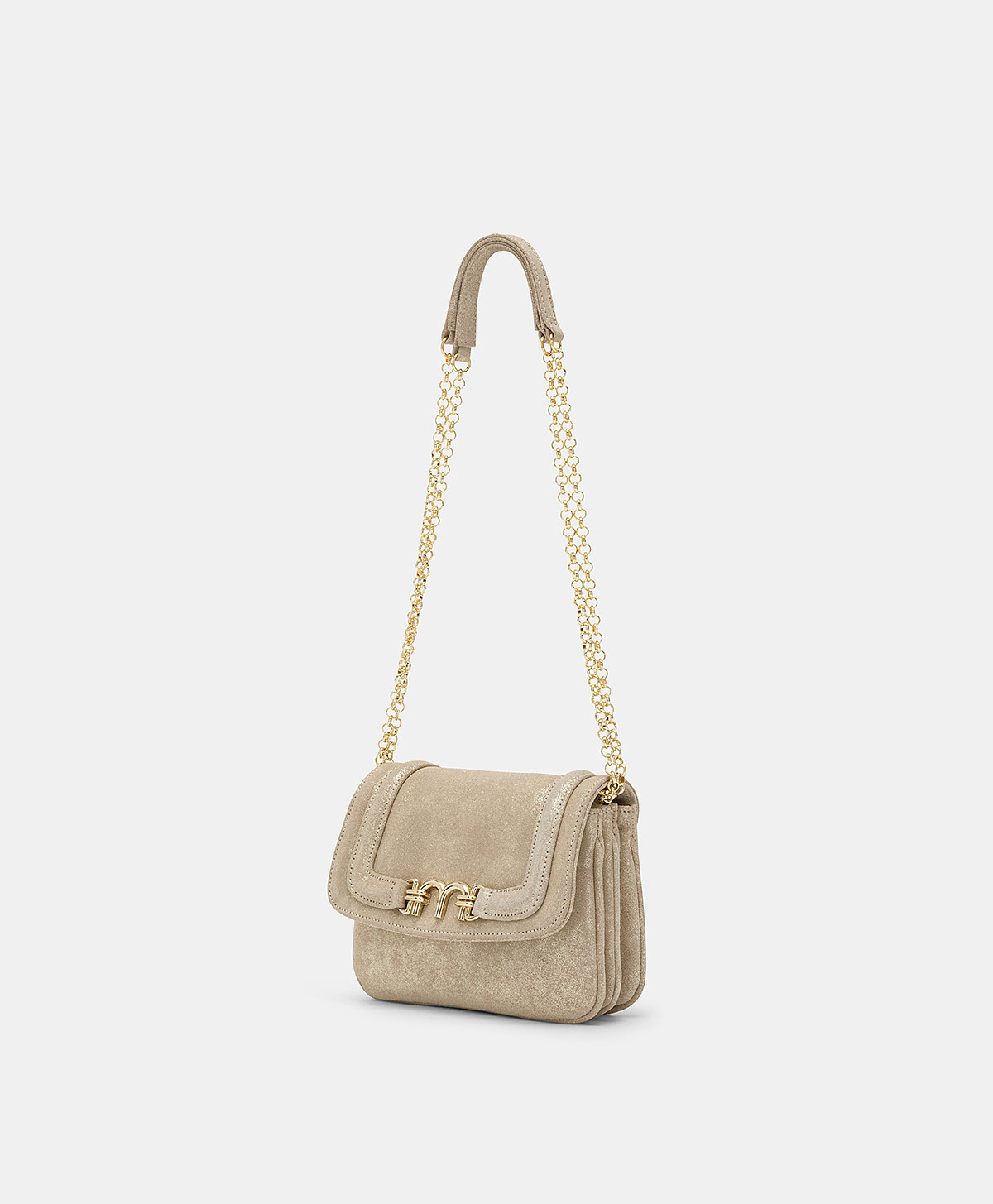 BORSA MIMI FLORE IN PELLE LAME' - ORO CHIARO - Momonì