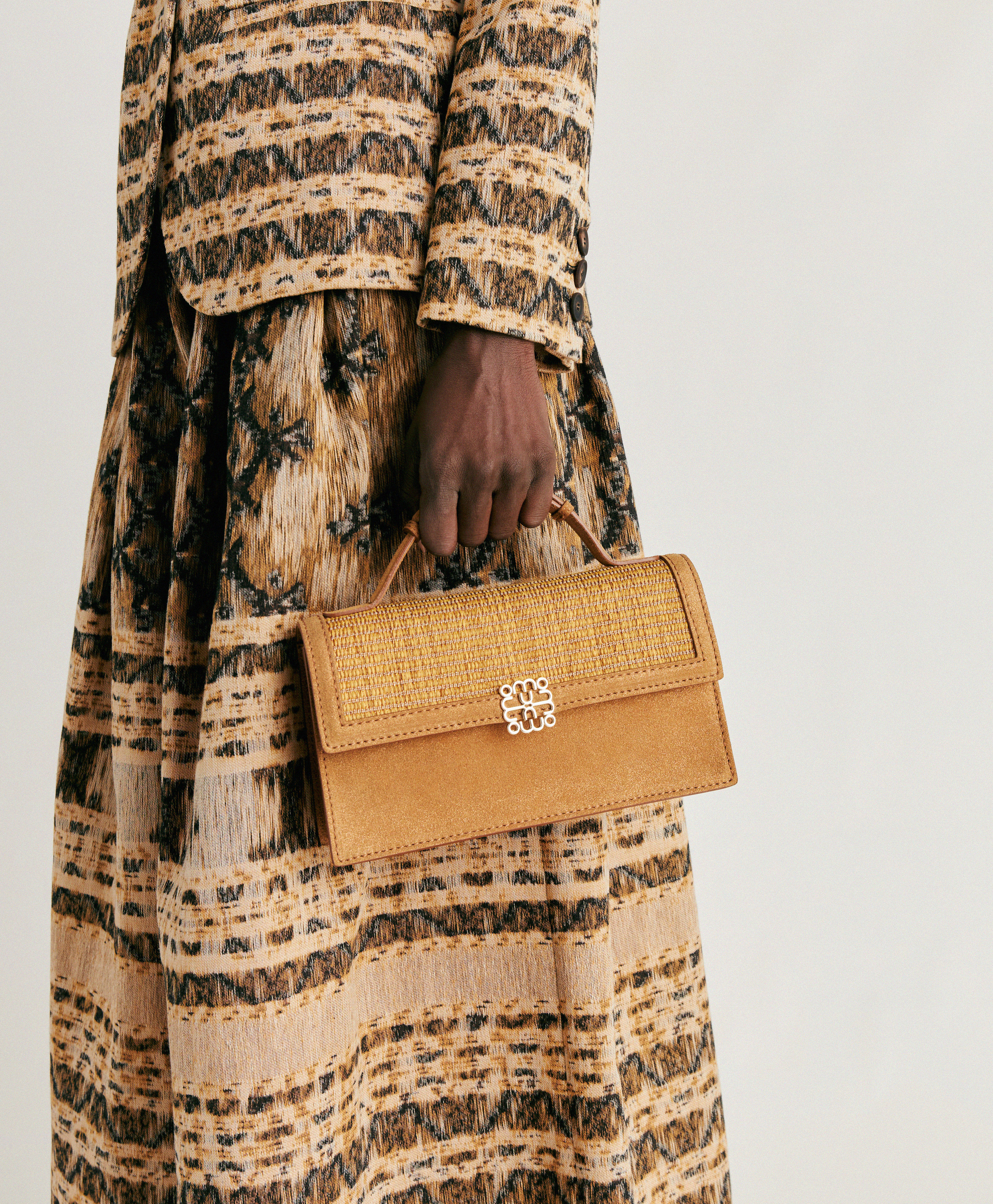 SOPHIE BAG IN RAFFIA AND LAMÉ - CARAMEL - Momonì