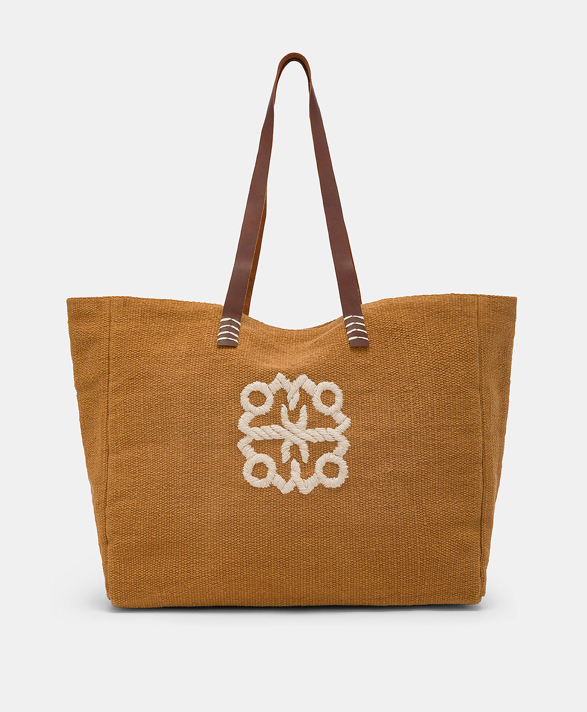 SAC CABAS PARAGUAN EN TOILE AVEC BRODERIE - BRANDY - Momonì