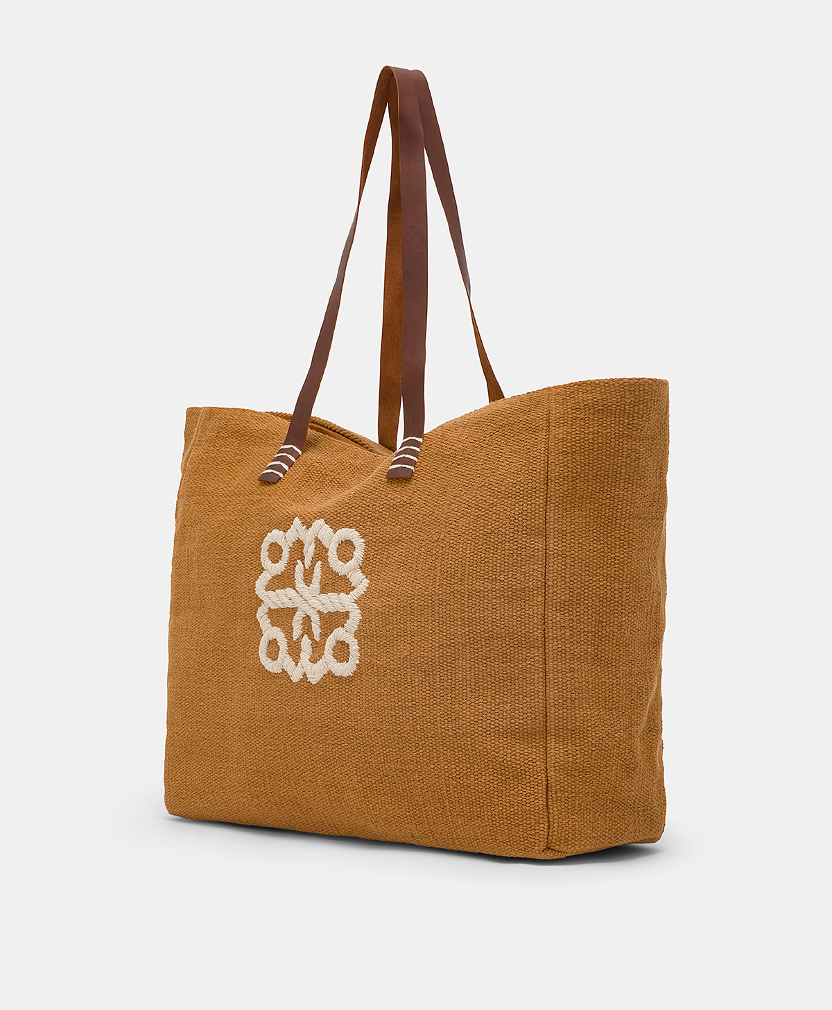 SAC CABAS PARAGUAN EN TOILE AVEC BRODERIE - BRANDY - Momonì
