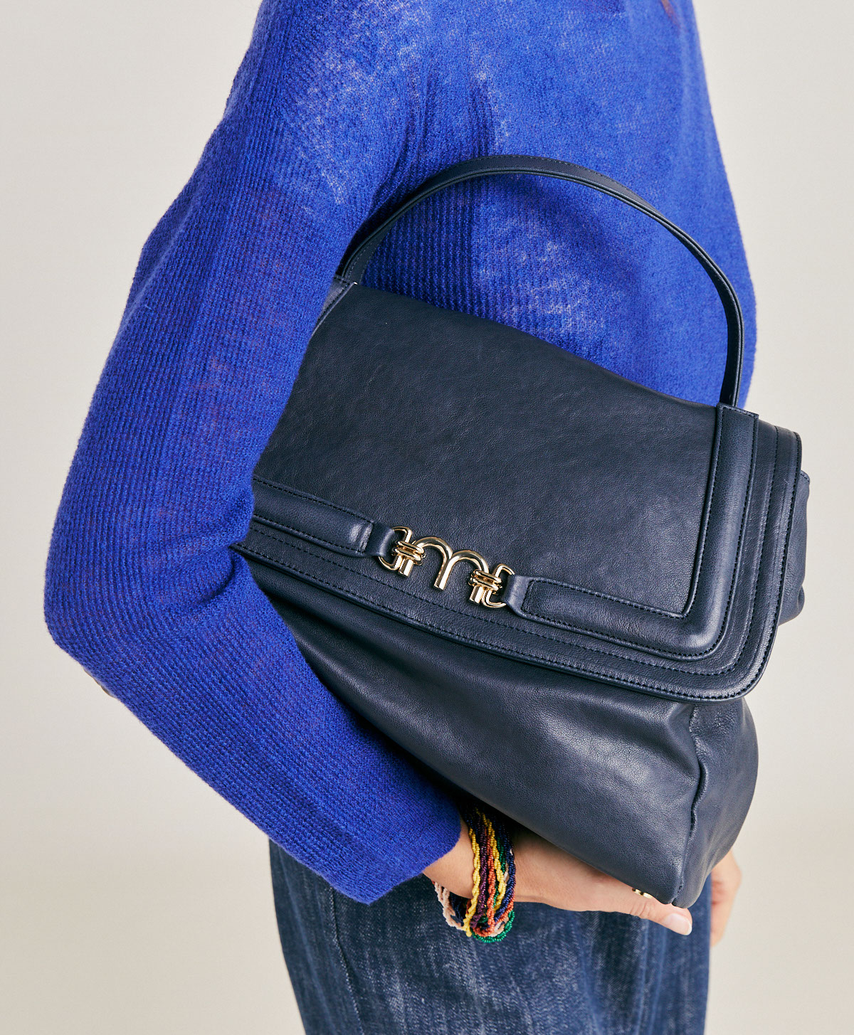 MOMONI FLORE BAG IN LEATHER - BLUE - Momonì