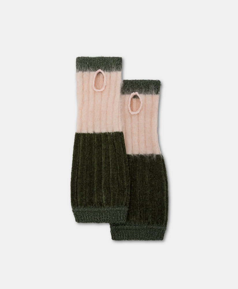 SARU GLOVES IN ALPACA AND CHENILLE - PINK/GREEN - Momonì
