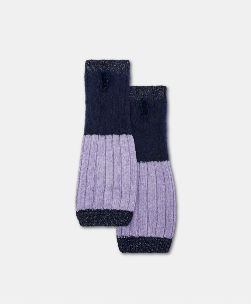 GANTS SARU EN CHAUSSETTE EN ALPAGA ET CHENILLE - BLEU NUIT/LILAS - Momonì