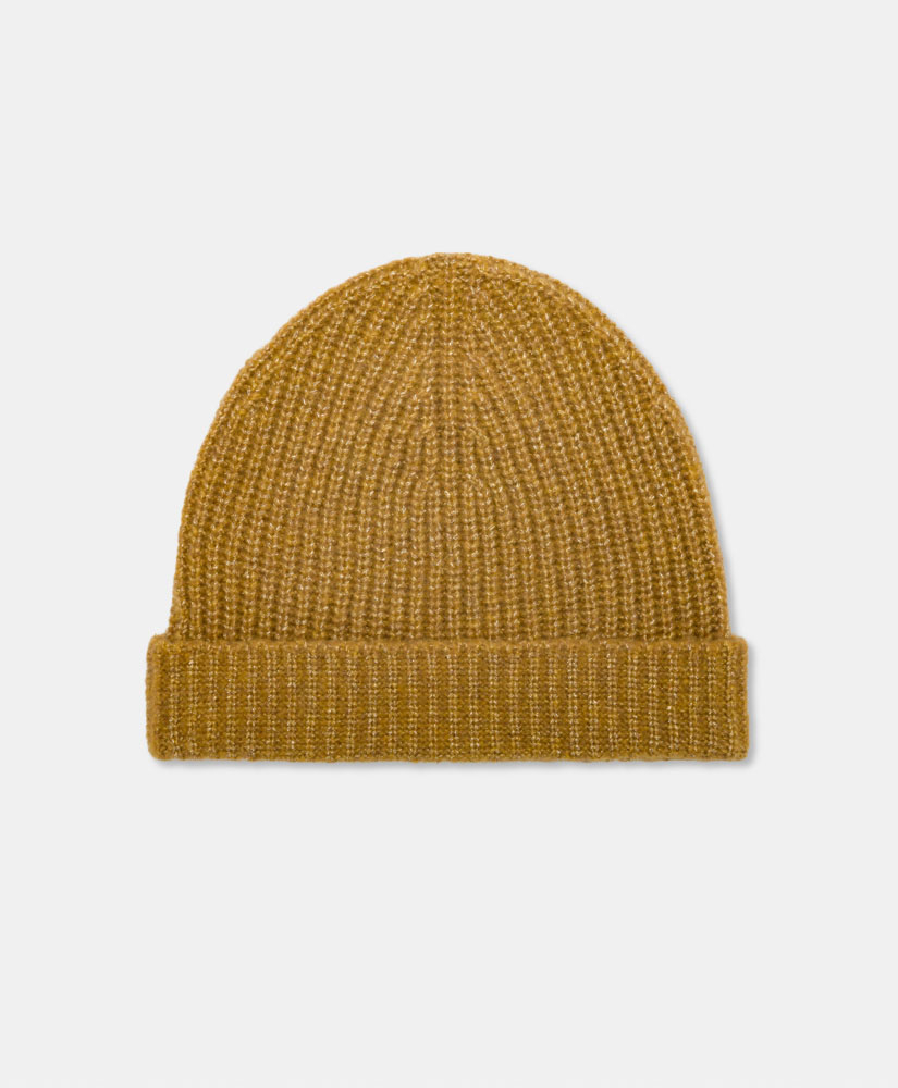ZIGOLO WOOL-LUREX BEANIE IN CABLE RIB STITCH - MUSTARD - Momonì