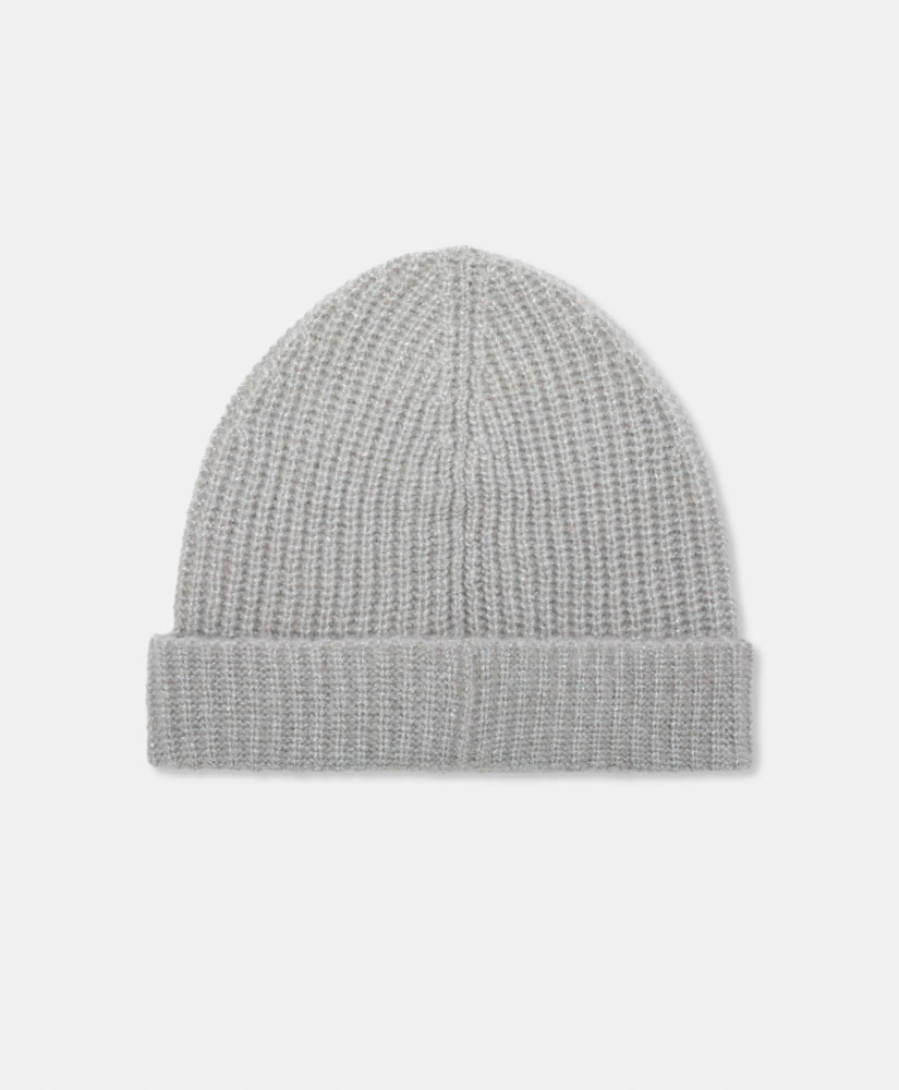 ZIGOLO WOOL-LUREX BEANIE IN CABLE RIB STITCH - SILVER - Momonì