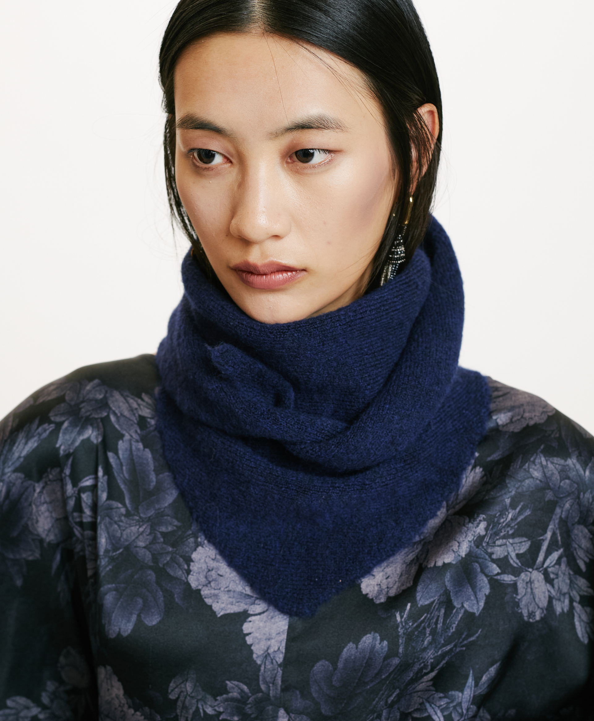 BALTICO BIS SCARF IN SOLID COLOUR FLEECE-EFFECT WOOL - INK - Momonì