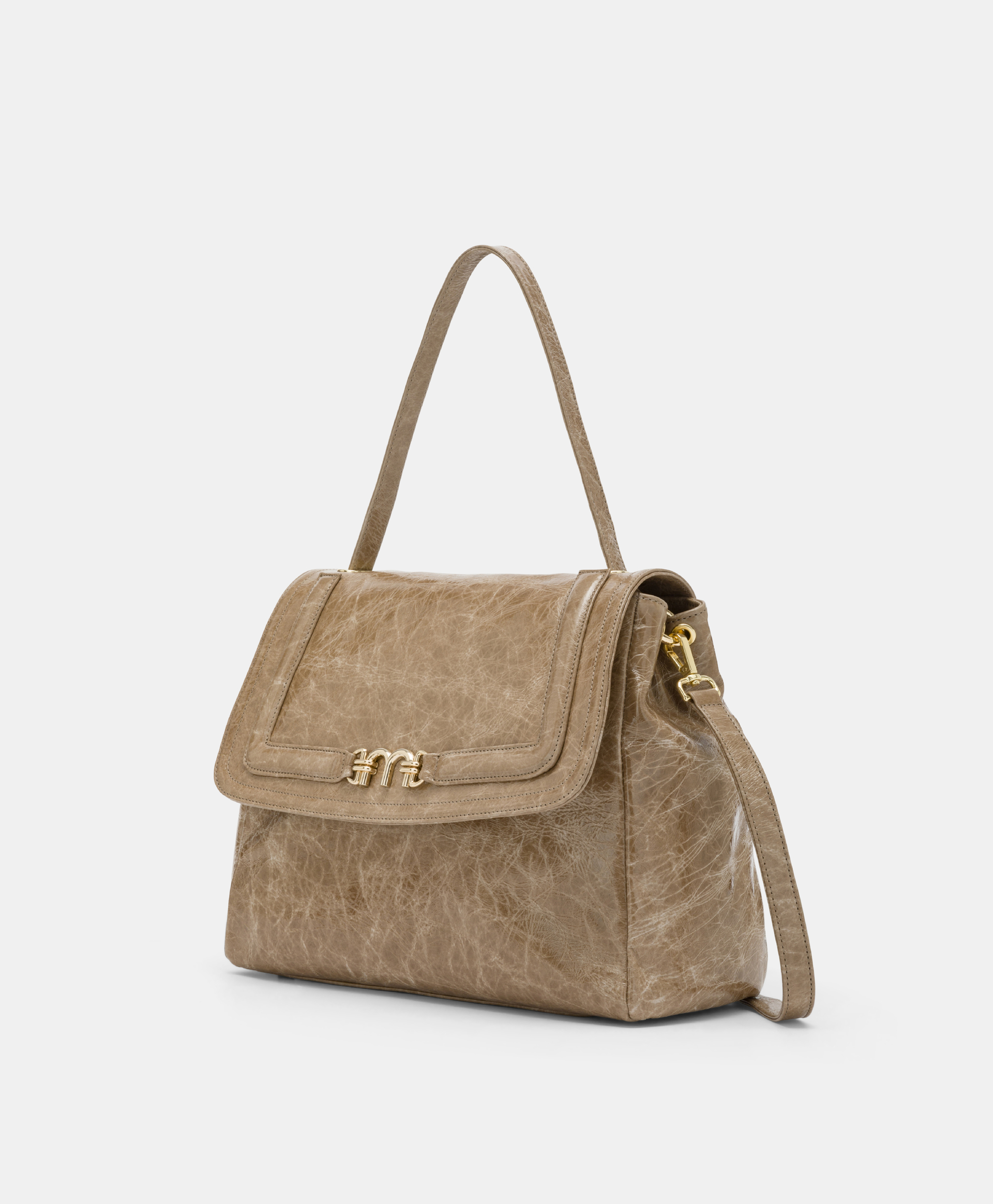 MOMONI FLORE BAG IN NAPLAK LEATHER - TAUPE - Momonì