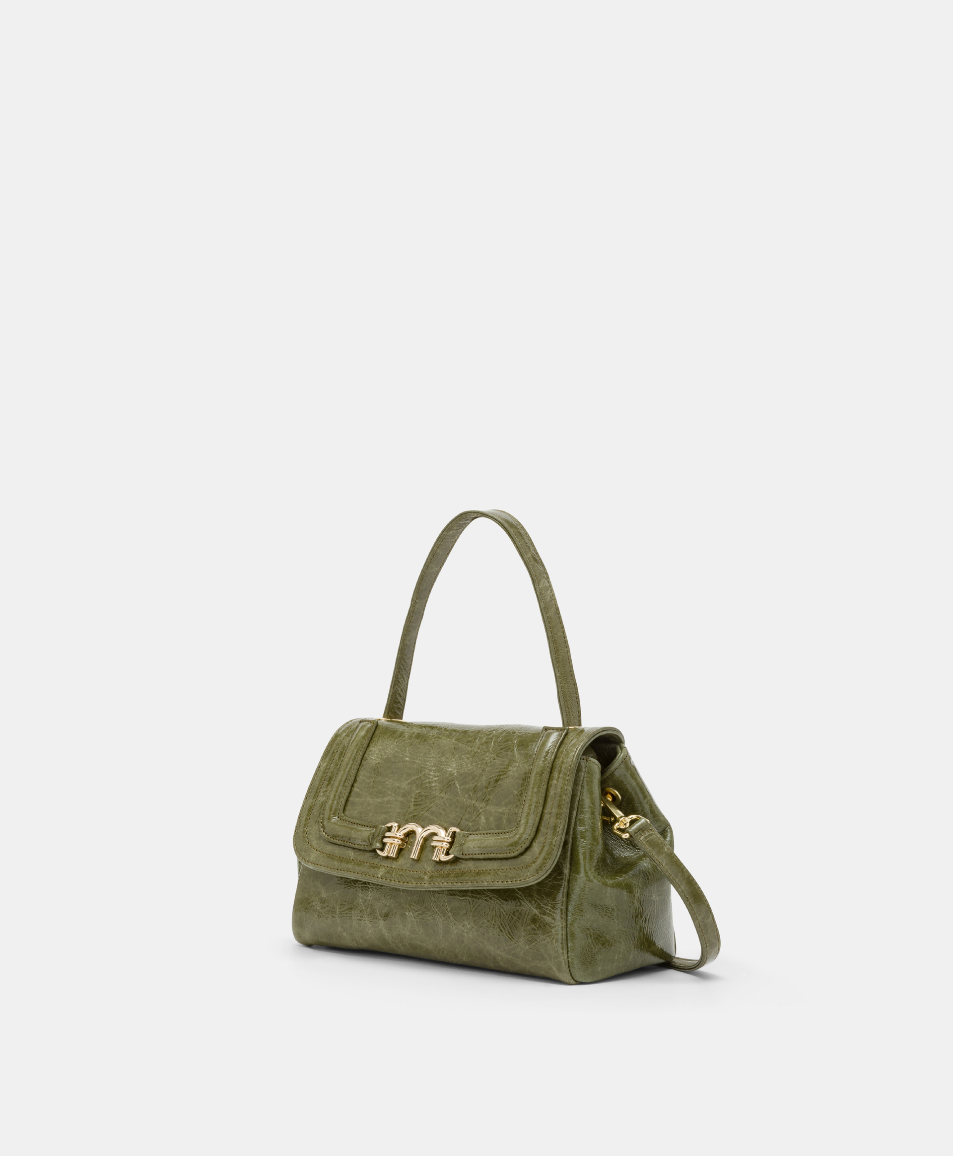 BORSA MOMONI PETIT FLORE IN PELLE NAPLAK-VERDE OLIVA - Momonì