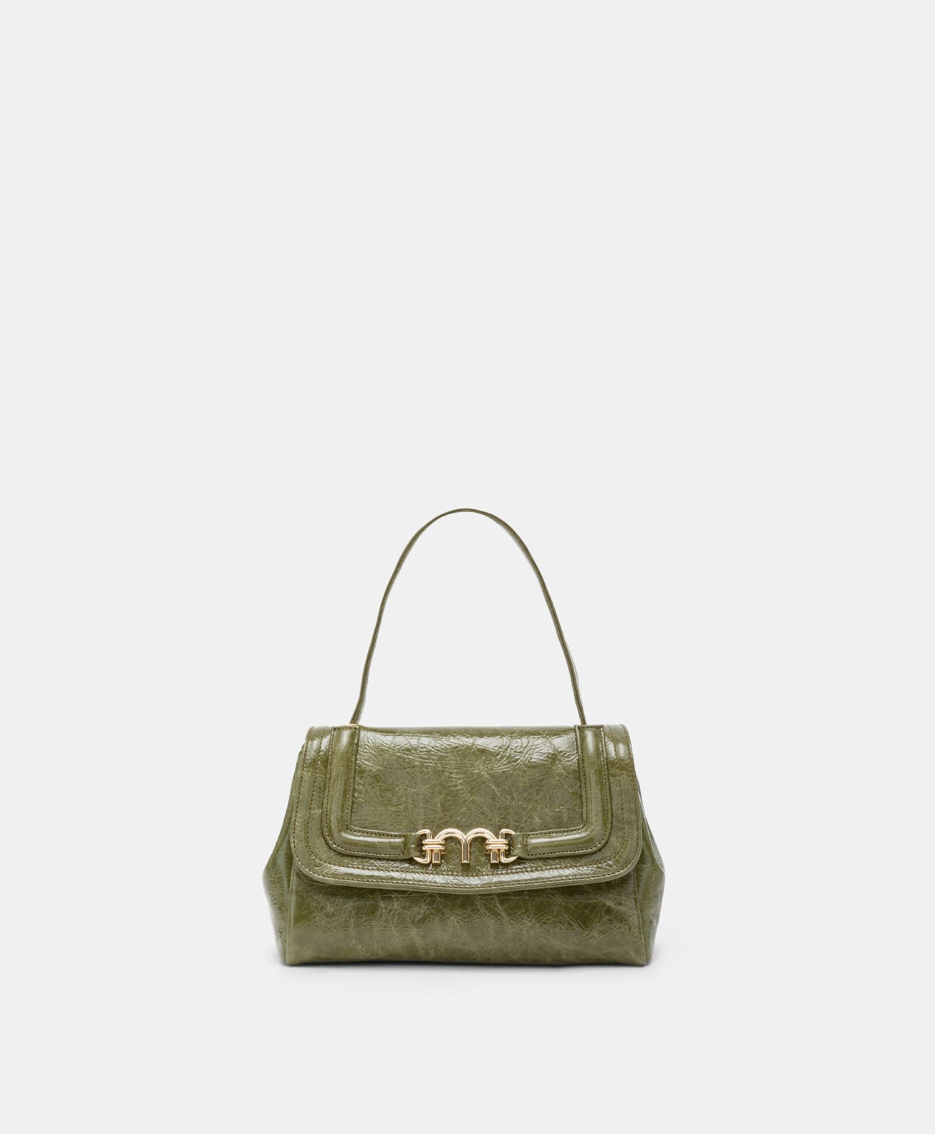 BORSA MOMONI PETIT FLORE IN PELLE NAPLAK-VERDE OLIVA - Momonì