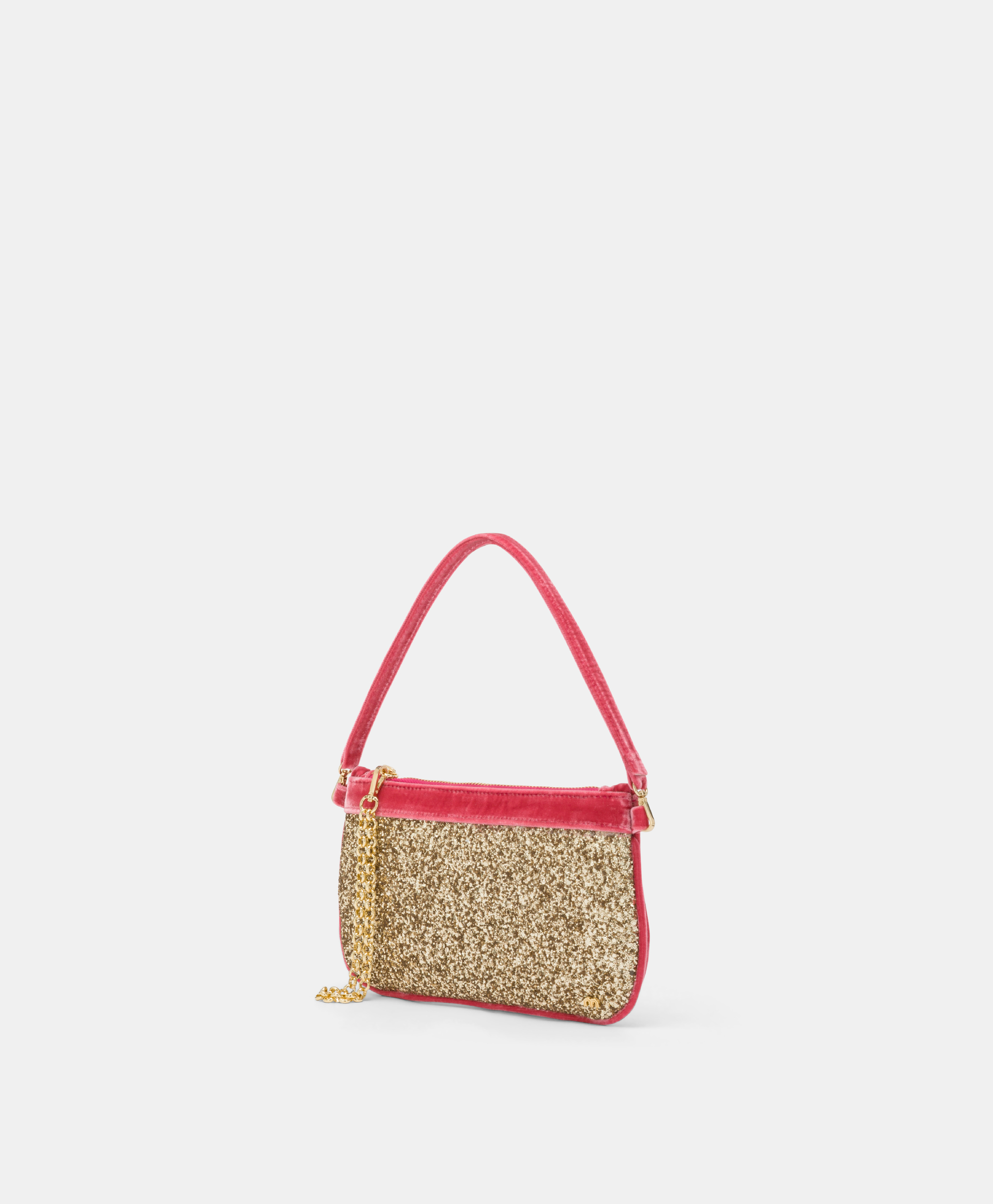 MOMONI KUROI BIS BAG IN VELVET WITH GLITTER - BEGONIA PINK/GOLD - Momonì