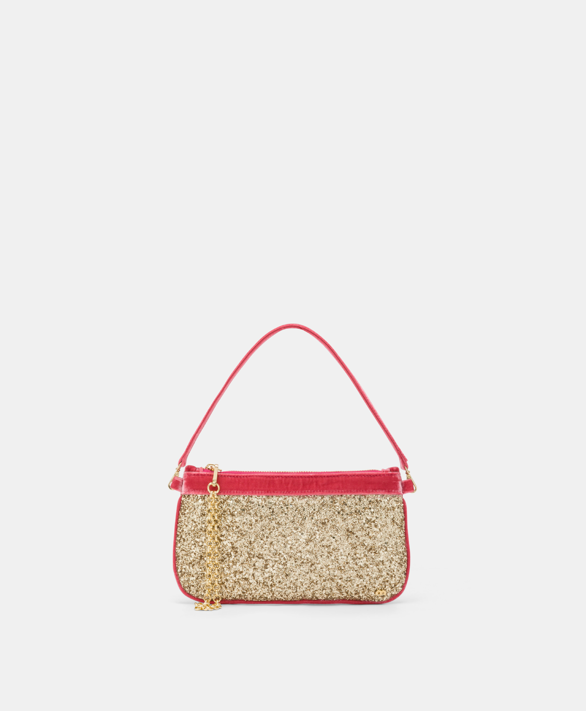 MOMONI KUROI BIS BAG IN VELVET WITH GLITTER - BEGONIA PINK/GOLD - Momonì